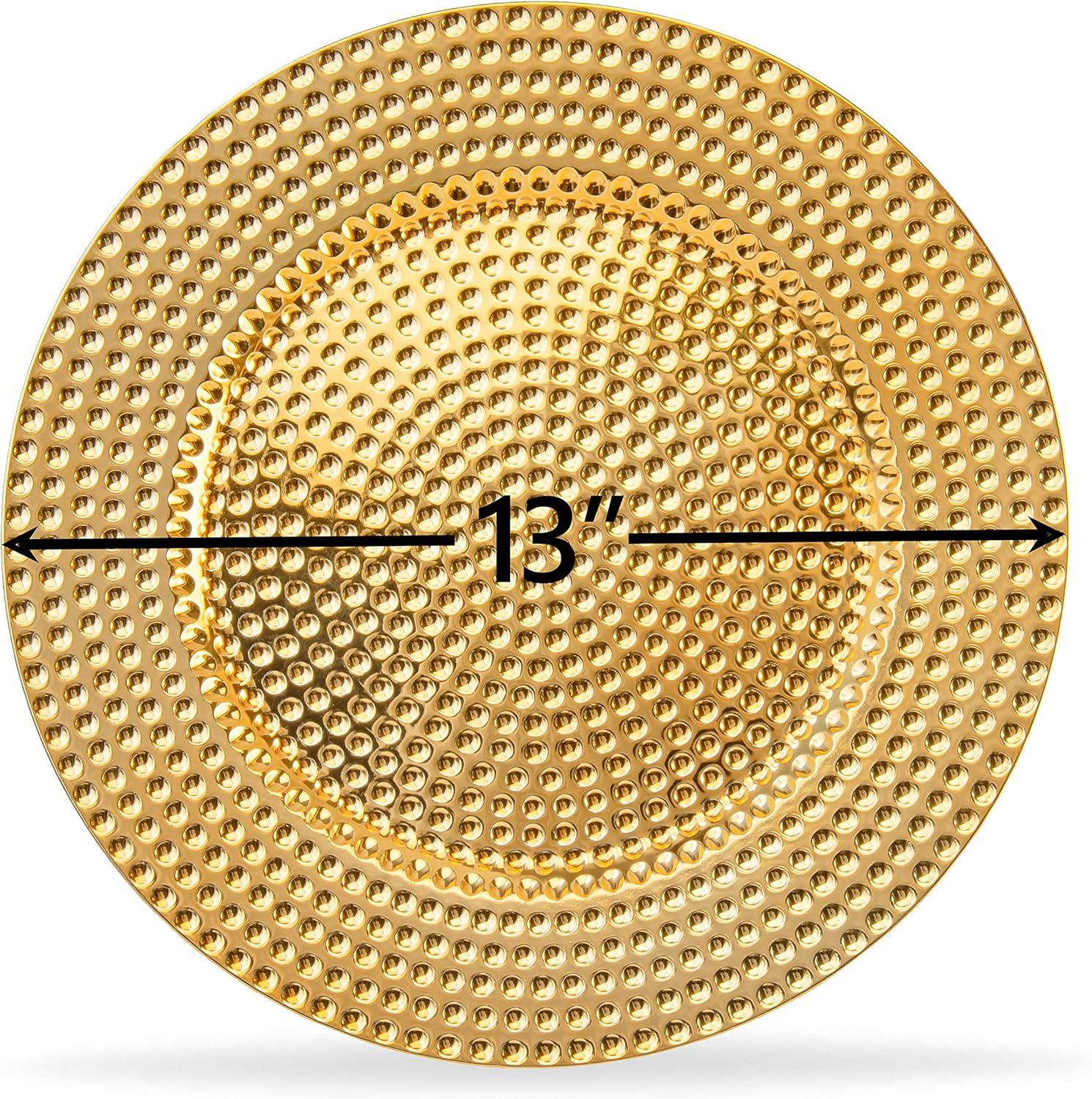 13 Inch Round Gold Hammered Charger Plates with Matching Napkin Rings