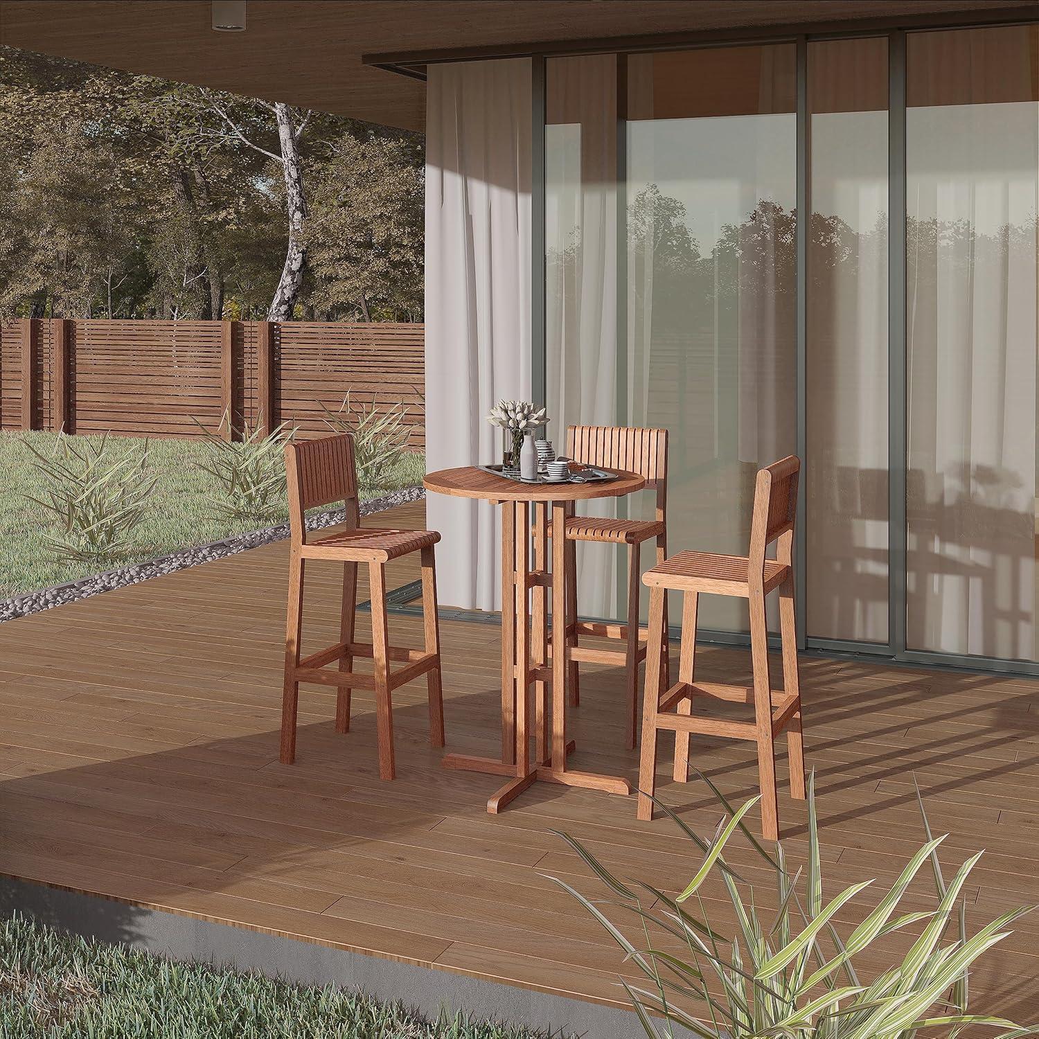 Amazonia Milano 1-Piece Patio Barstool | Eucalyptus Wood | Ideal for Outdoors and Indoors