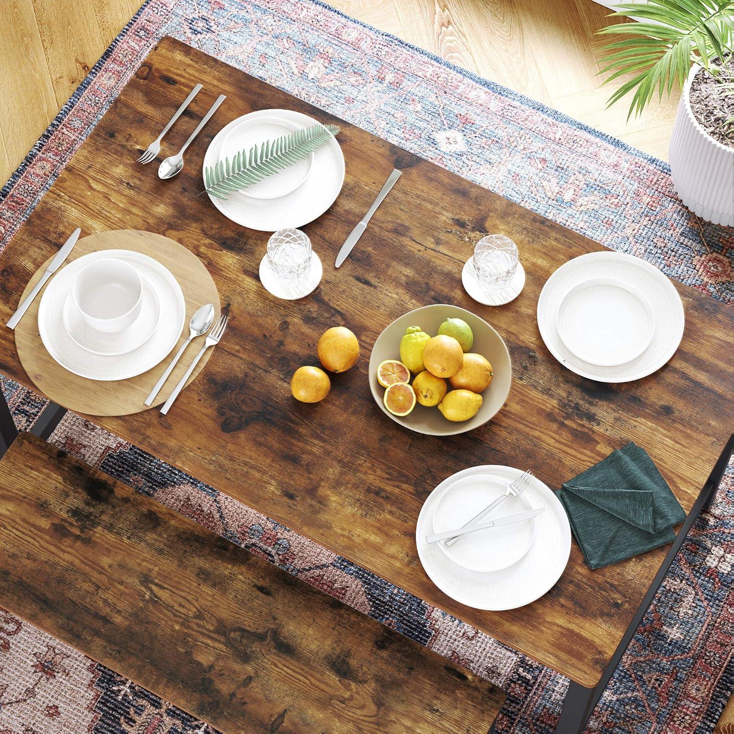 Rustic Brown Wood and Metal Dining Table