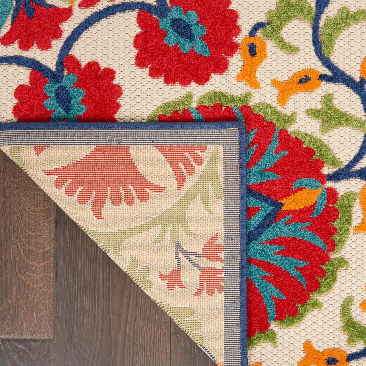 Nourison Aloha Floral Easy Care Flatweave High-Low Indoor Outdoor Area Rug Red/Multi 7' x 10'