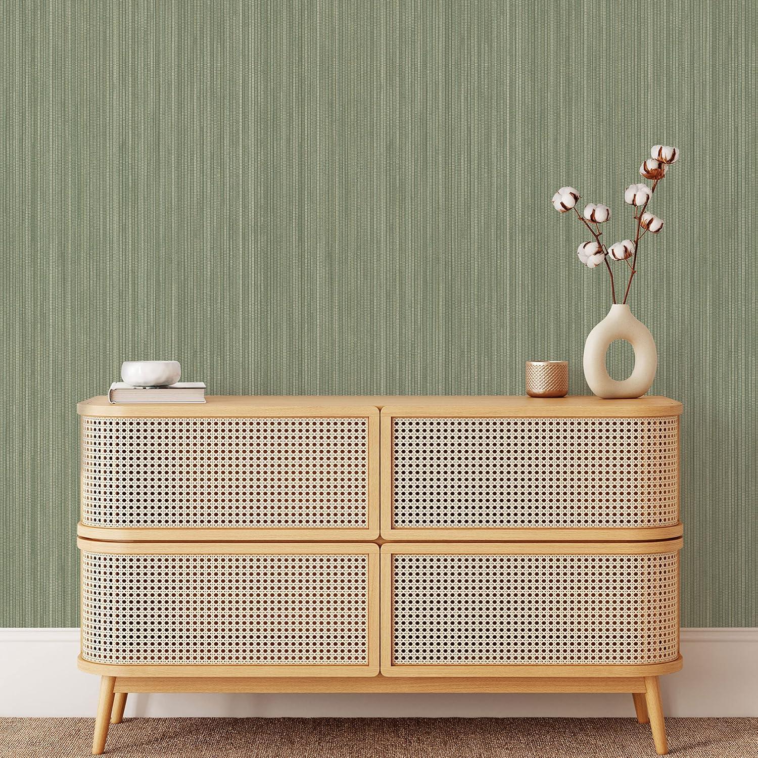 Tempaper & Co.® Faux Grasscloth Removable Peel and Stick Wallpaper, Textured Sage, 28 sq. ft.: Vinyl, Self-Adhesive, Wood Grain Design