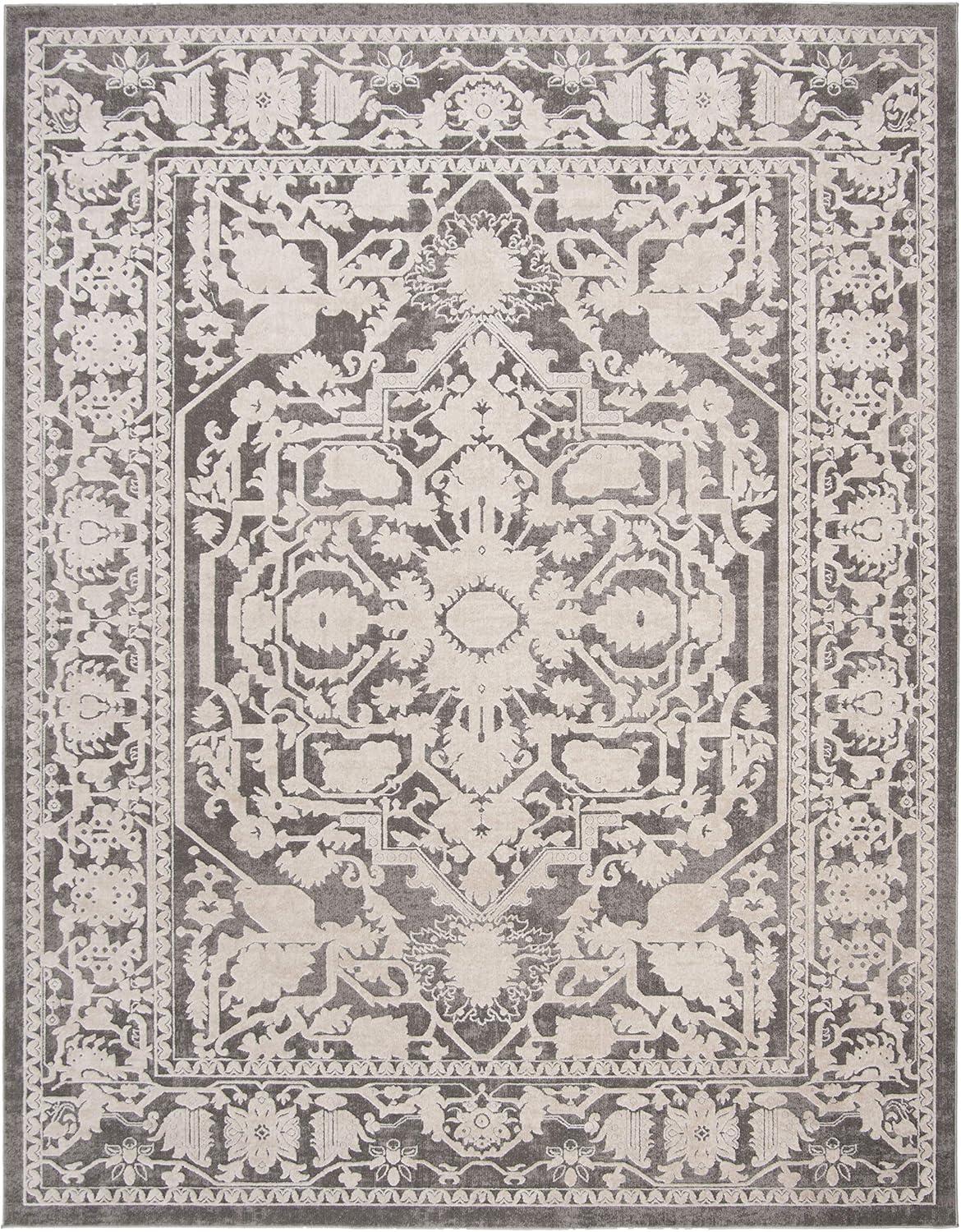 SAFAVIEH Reflection Christy Floral Bordered Area Rug, Dark Grey/Cream, 9' x 12'