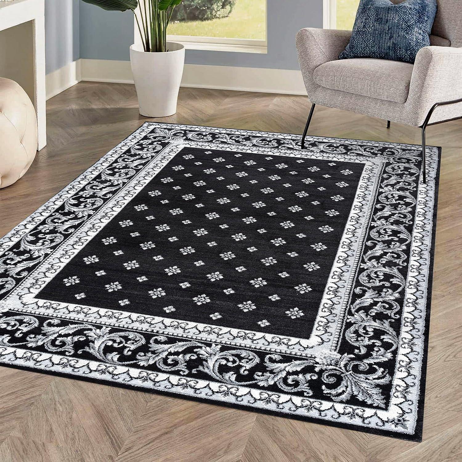3'x 5' Acanthus French Border Area Rug, Black/Gray - JONATHAN Y