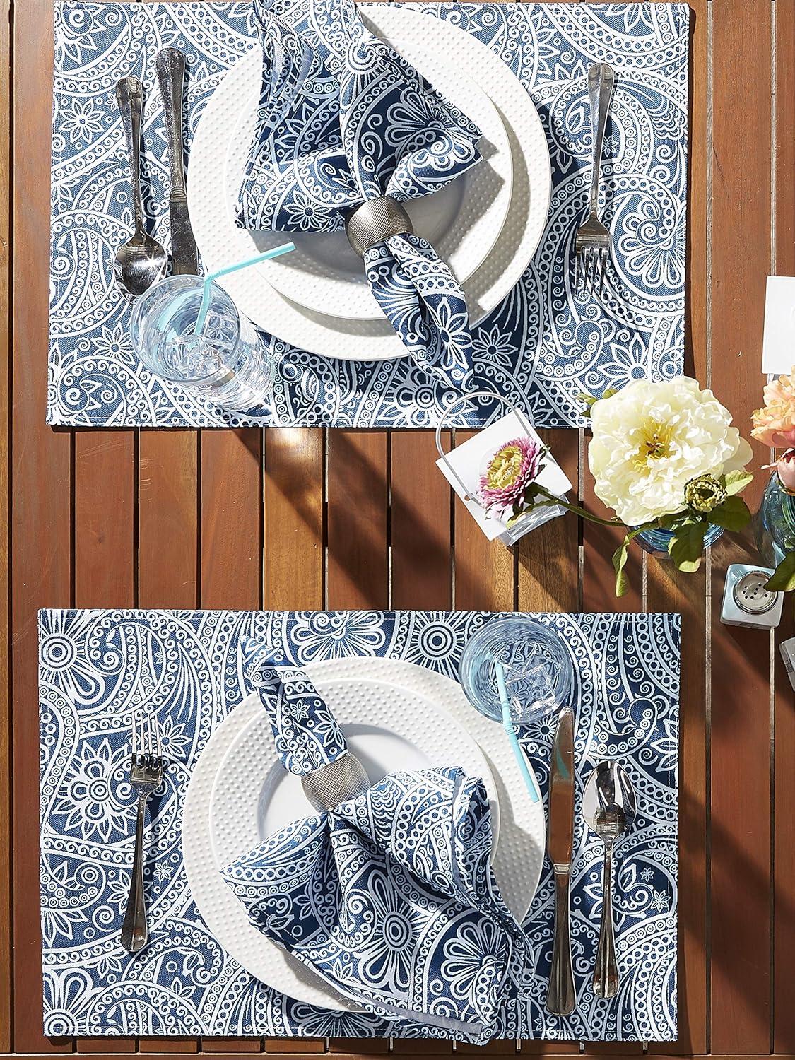 DII Blue Paisley Print Outdoor Placemat Set/6