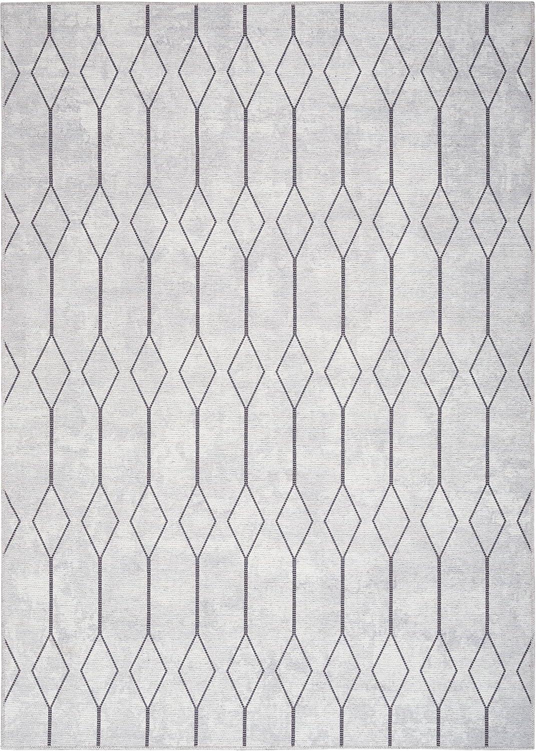 SR107 Geometric Machine Washable Area Rug in Ivory/Grey