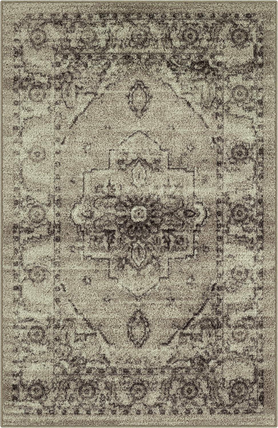 Maples Rugs Lexington Farmhouse Floral Taupe Washable Entryway Area Rug, 2'6 x 3'10