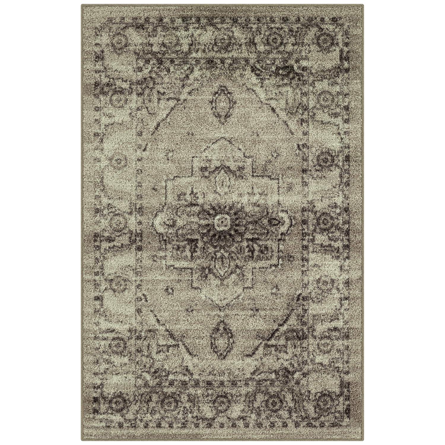 Maples Rugs Lexington Farmhouse Floral Taupe Washable Entryway Area Rug, 2'6 x 3'10