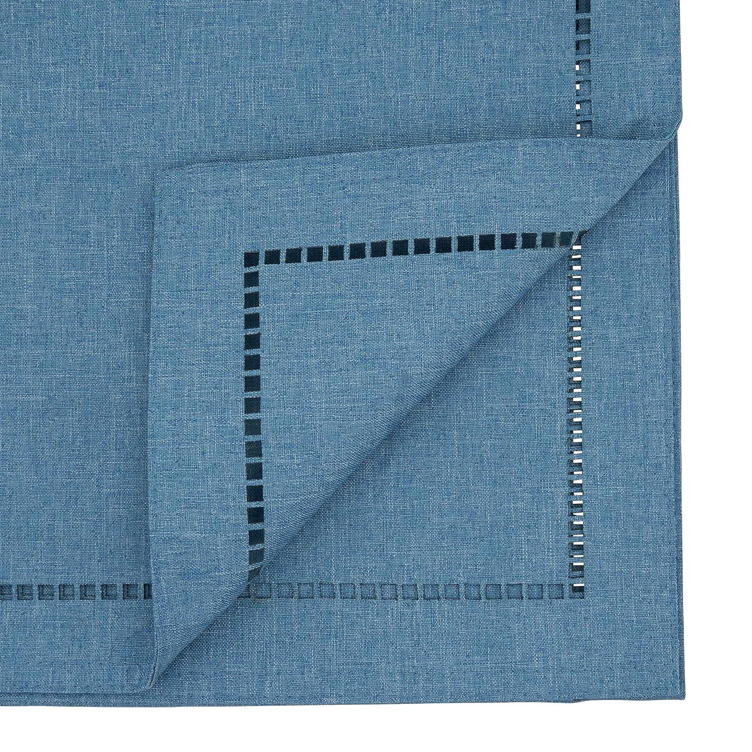 Saro Lifestyle Dining Table Runner With Laser-Cut Hemstitch Design, Denim, 14" x 54"