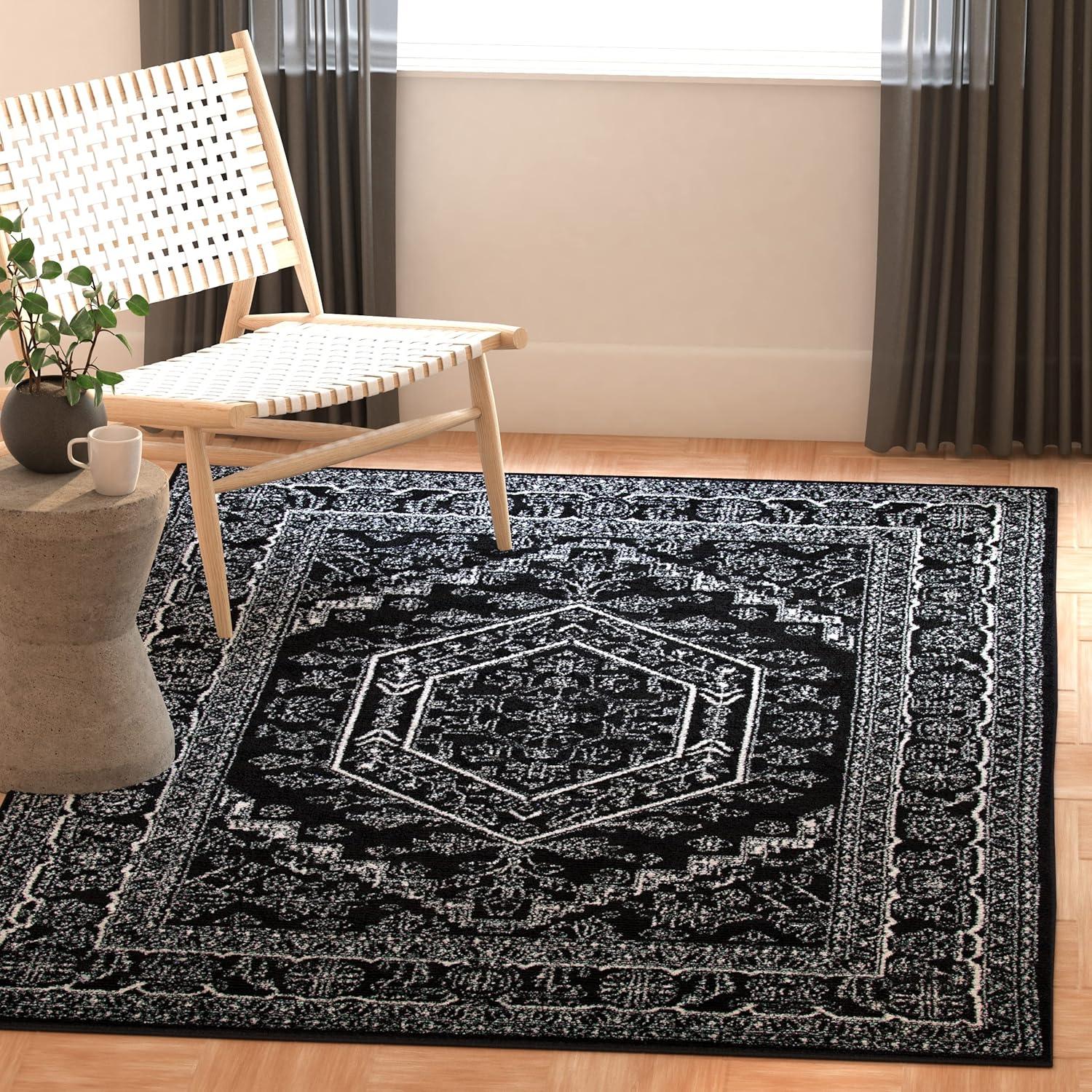 Adirondack ADR108 Power Loomed Area Rug - Black/Ivory - 5'1"x7'6" - Safavieh.