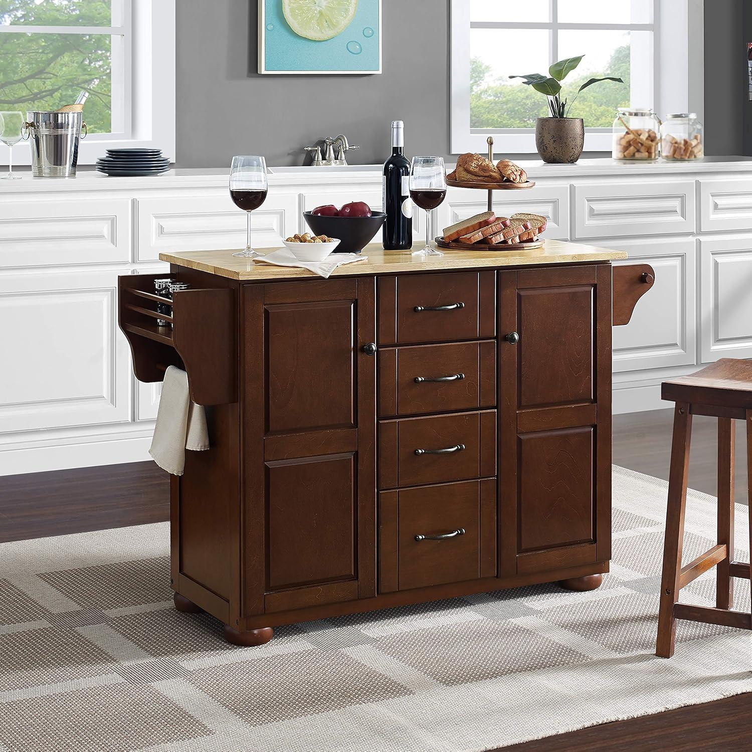 Crosley Eleanor Natural Wood Top Kitchen Island in Mahogany
