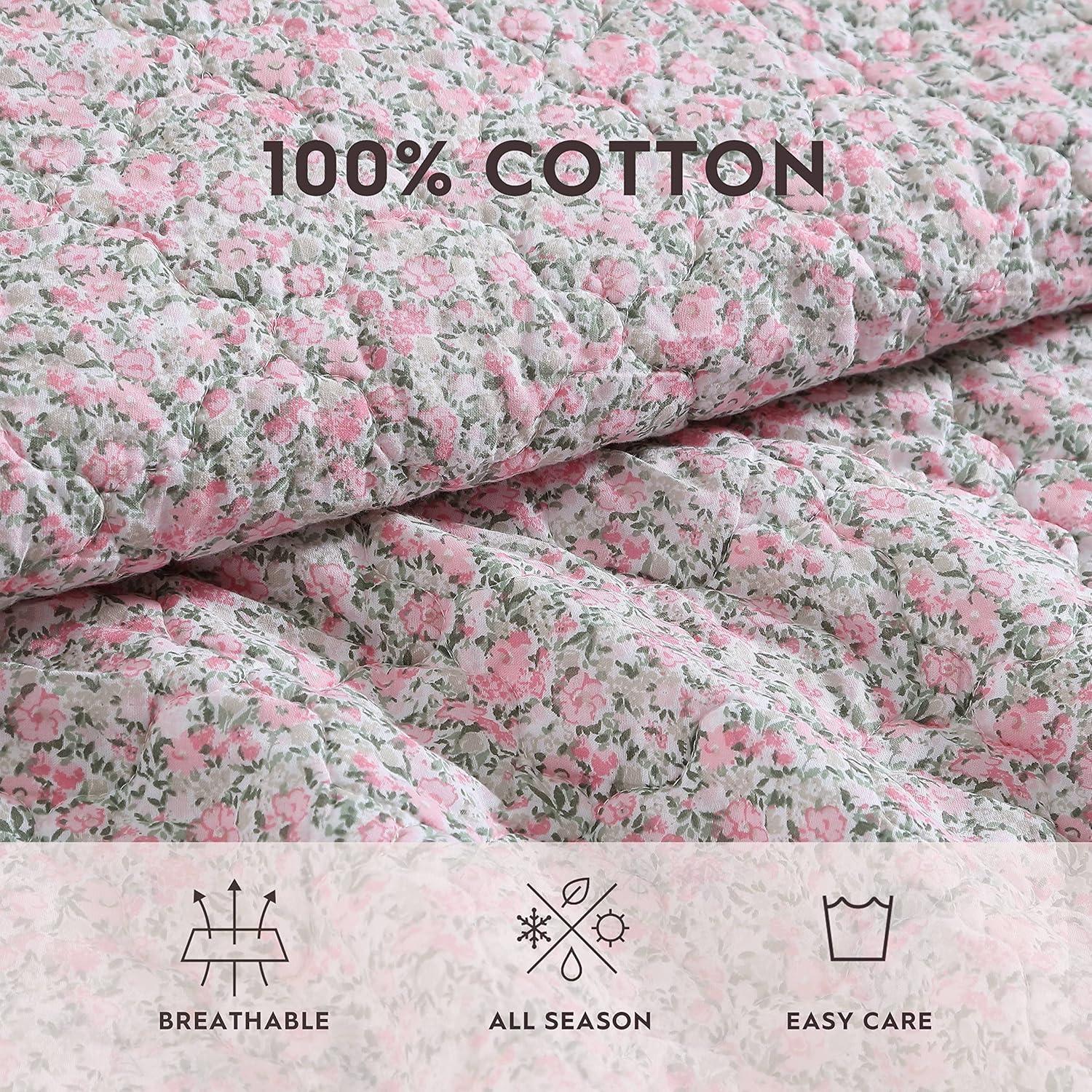 Laura Ashley Loveston Cotton Reversible Pink Quilt Set