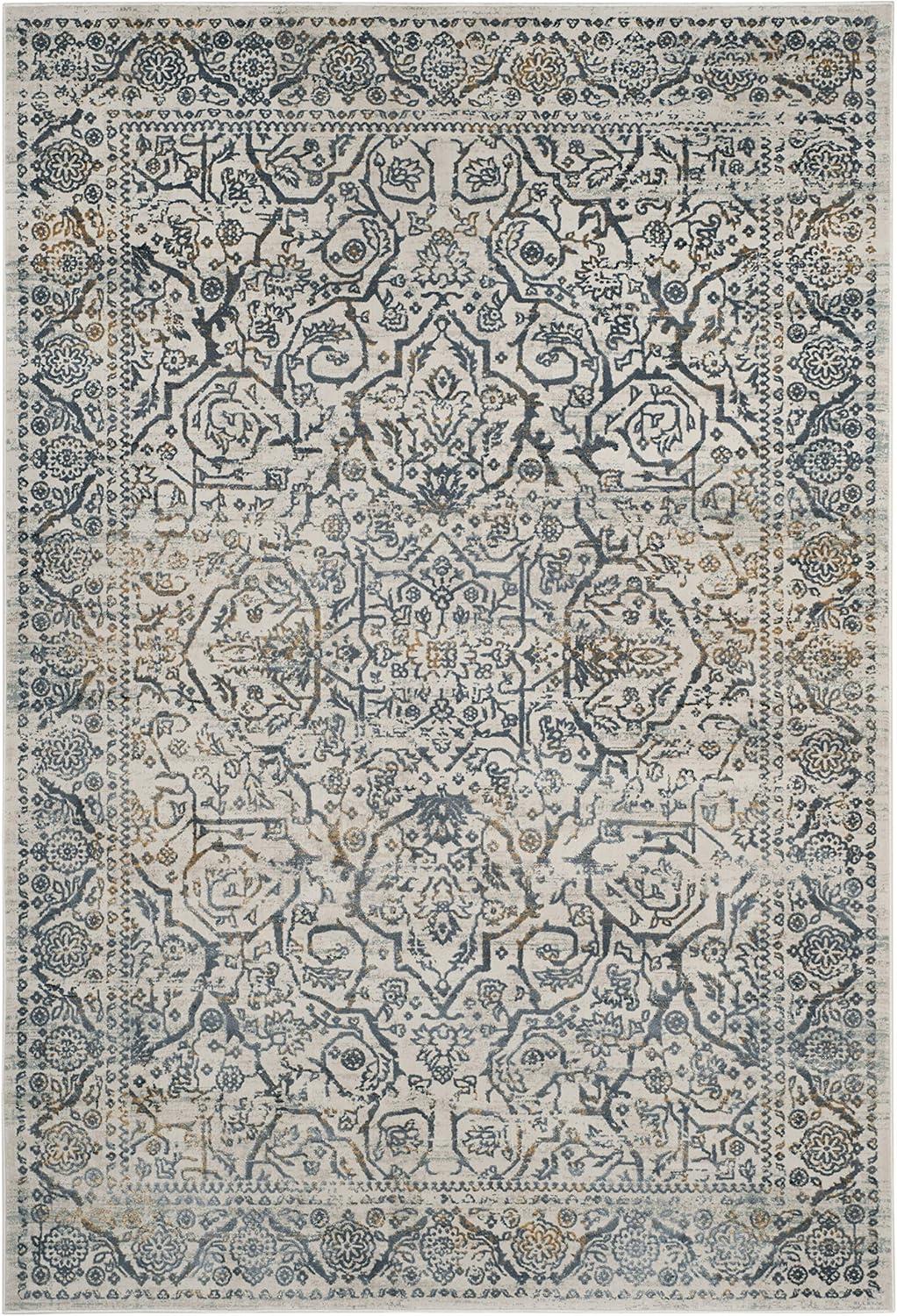 SAFAVIEH Princeton Xavier Floral Bordered Area Rug, Cream/Slate, 5'1" x 7'6"