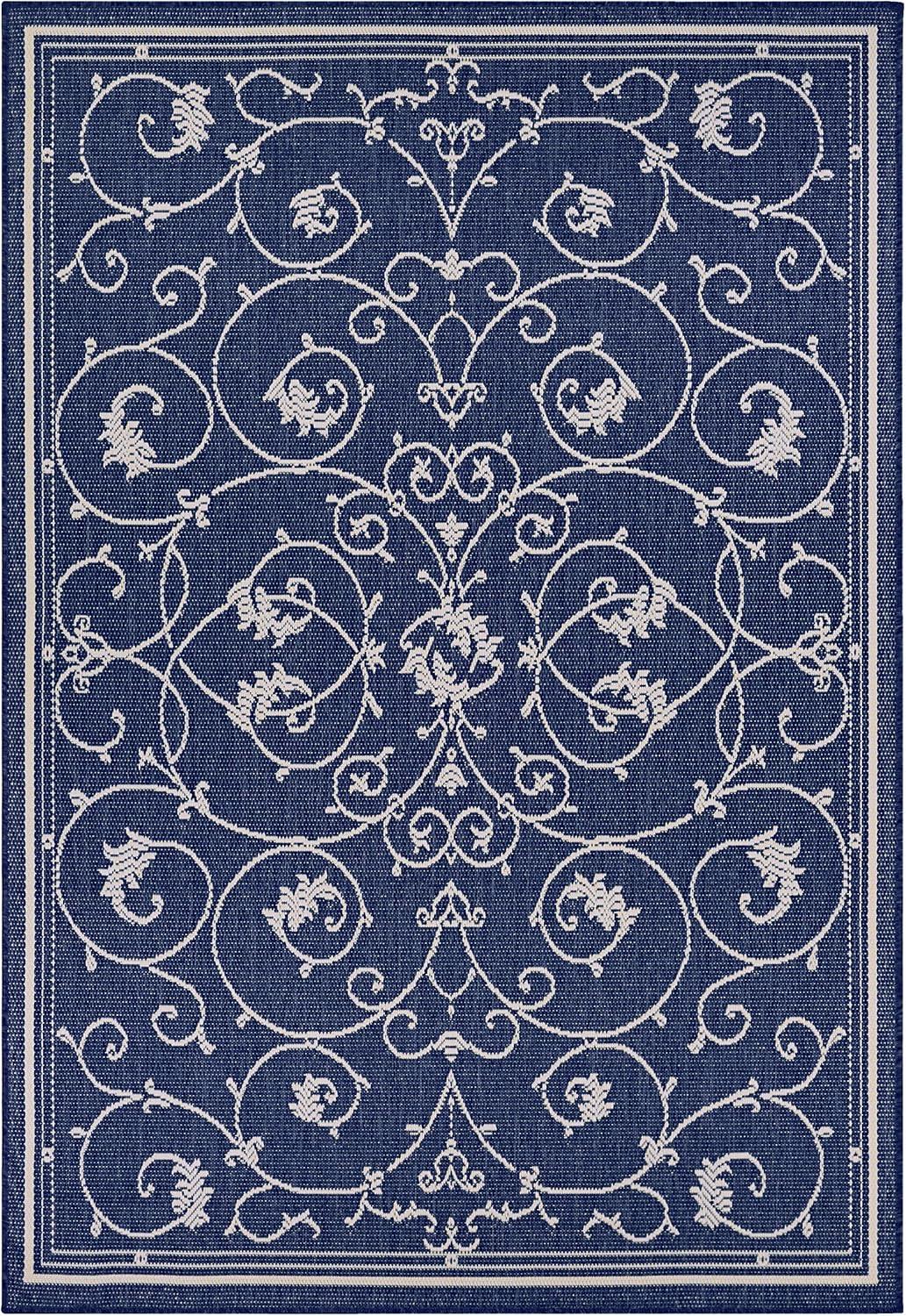 Couristan Recife Veranda Indoor / Outdoor Area Rug, Ivory- Indigo Blue, 3'9" x 5'5"