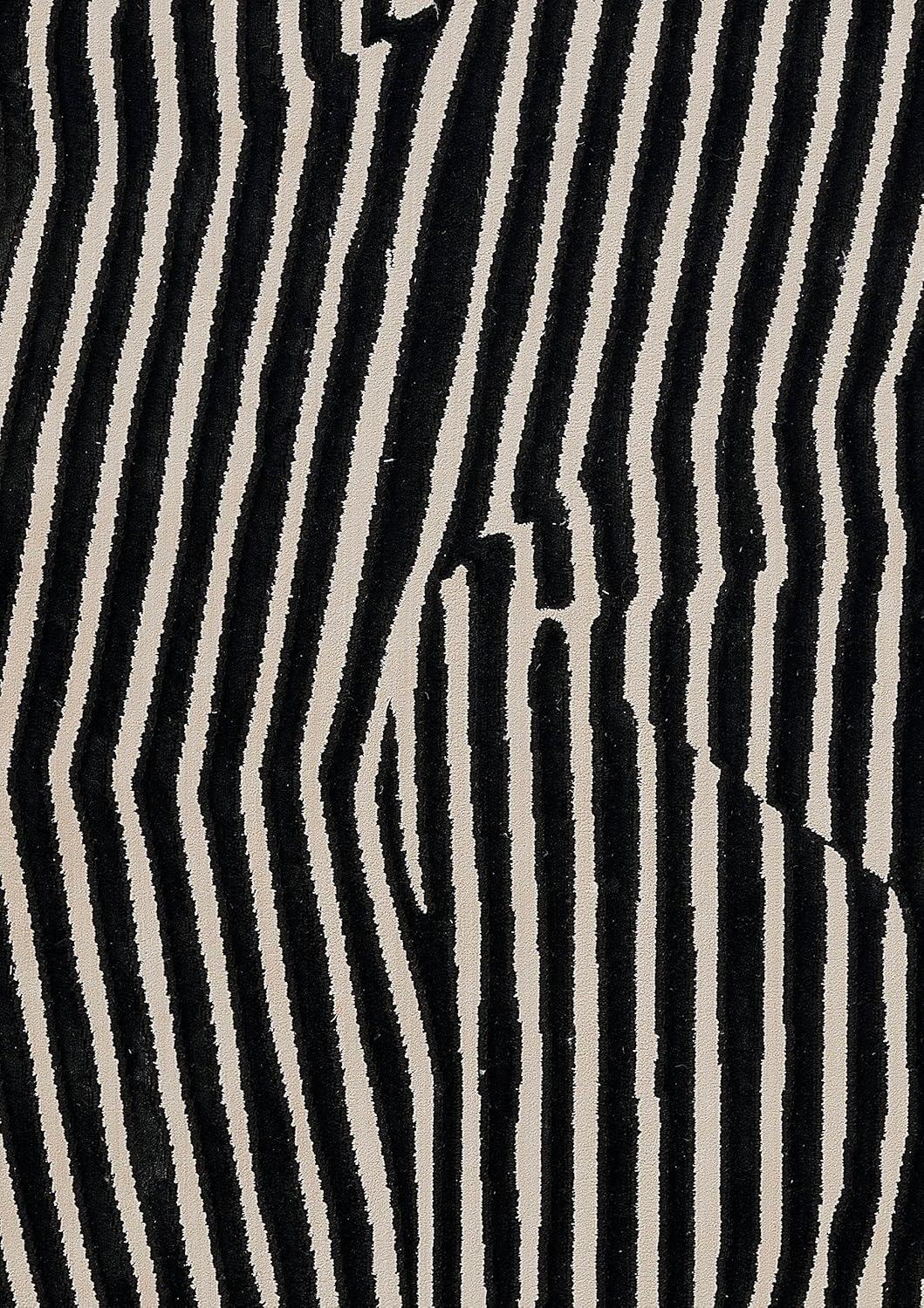 Black Geometric Wool and Synthetic Stain-Resistant Area Rug