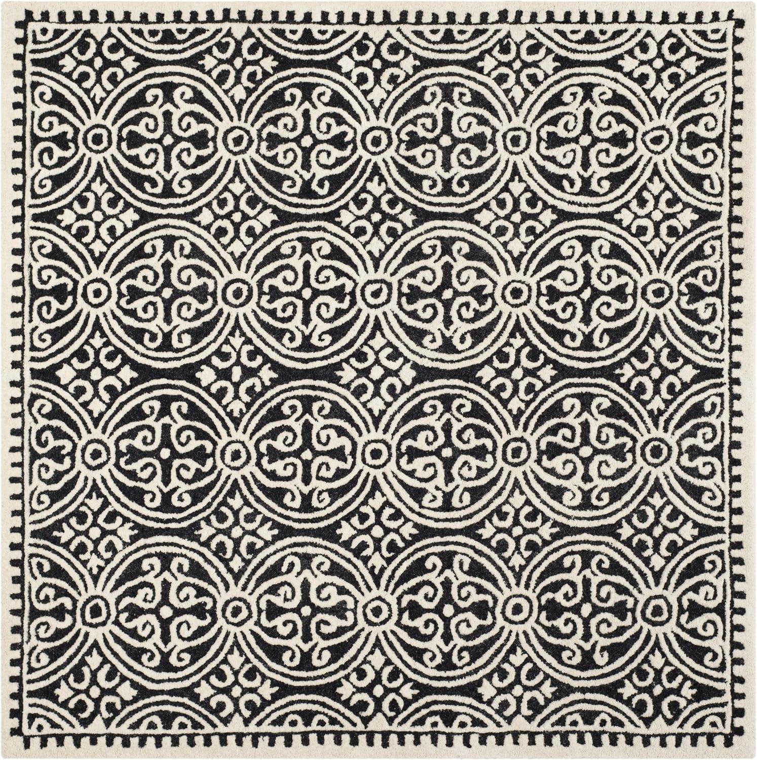 SAFAVIEH Cambridge Leslie Geometric Wool Area Rug, Black/Ivory, 10' x 10' Square