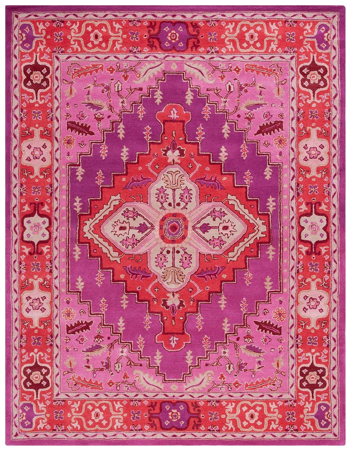 SAFAVIEH Bellagio Major Bordered Wool Area Rug, Red/Pink, 10' x 14'