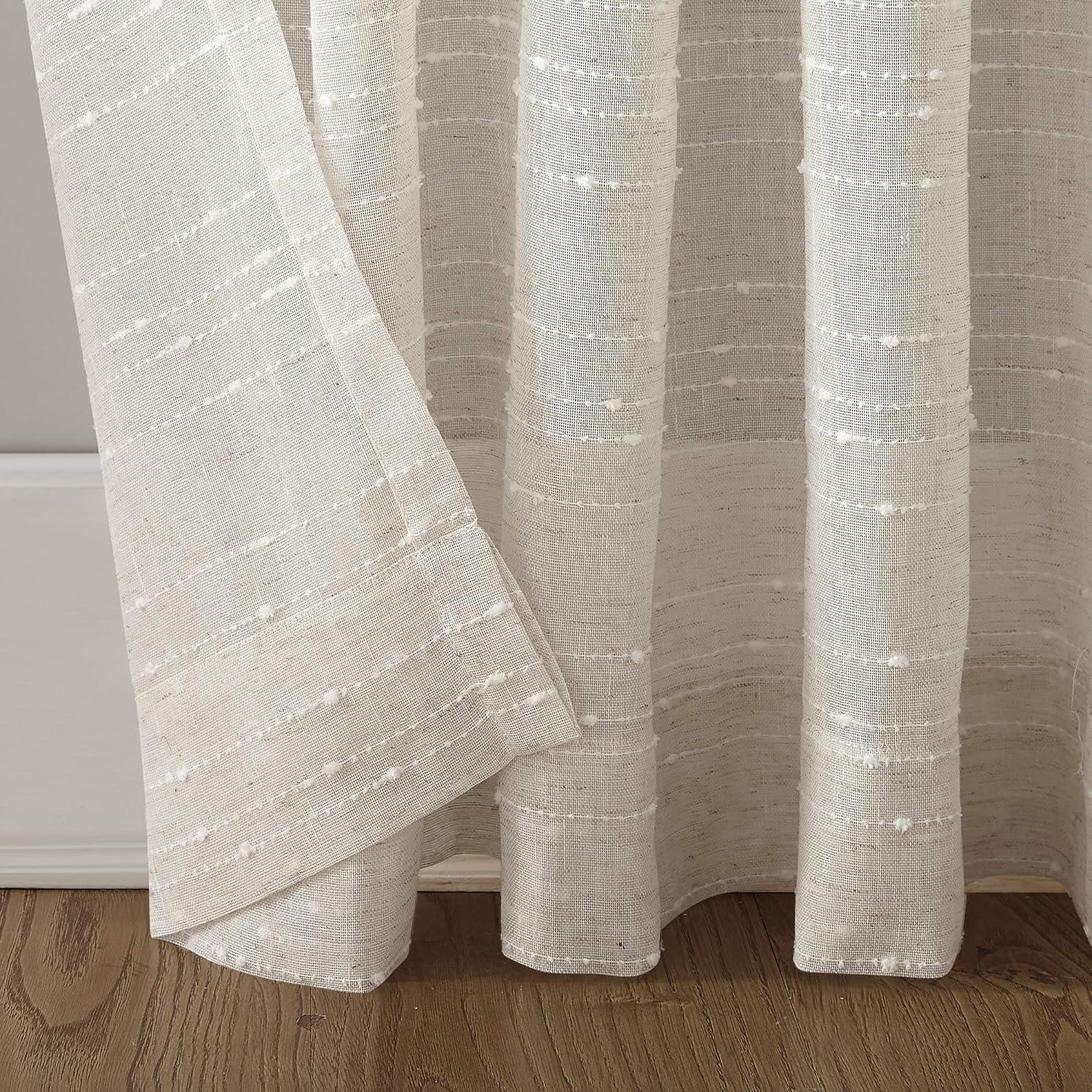 Clean Window Textured Slub Anti-Dust Striped Semi-Sheer Rod Pocket Curtain Panel