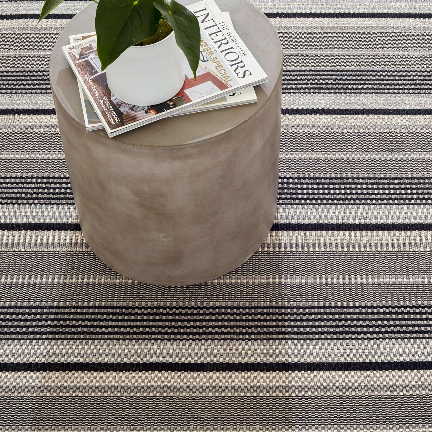 Alfie Ticking Black Handwoven Cotton Rug