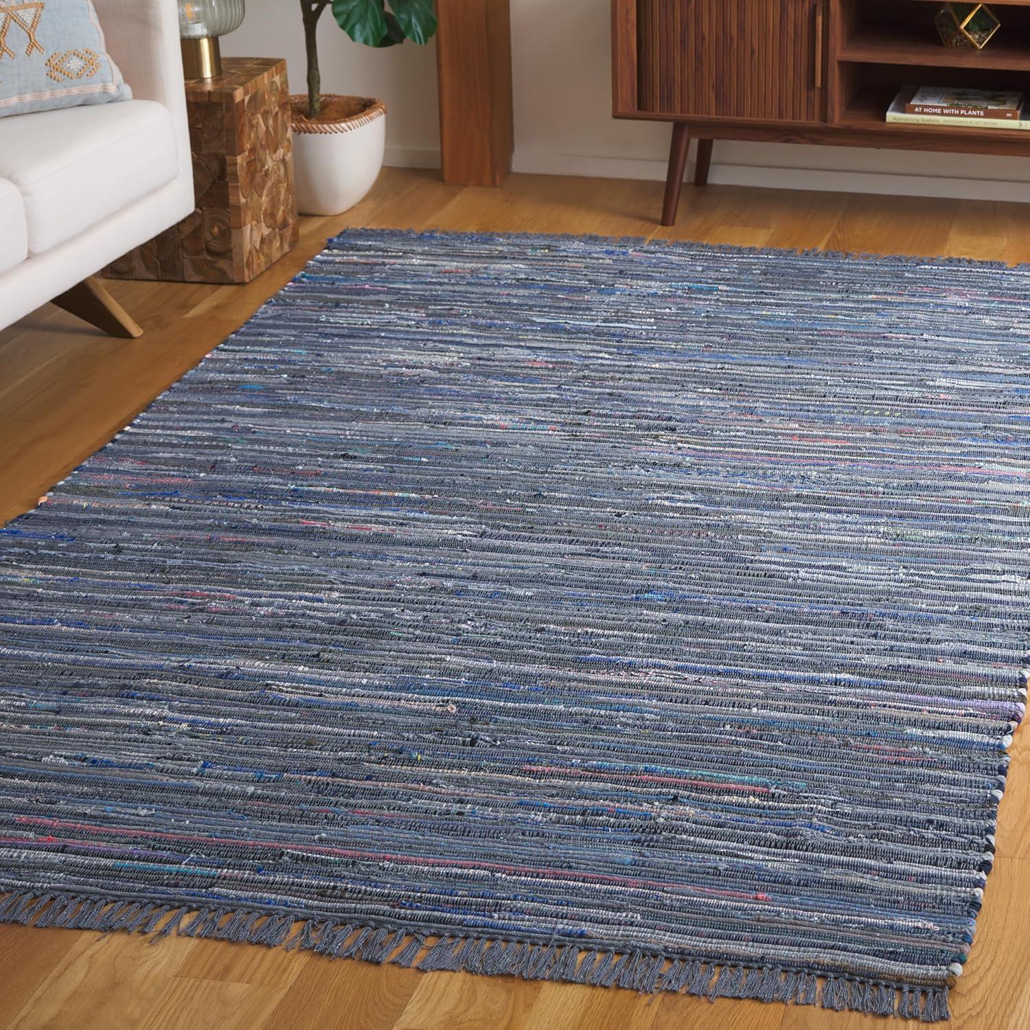 Rag Rug RAR121 Hand Woven Indoor Area Rug - Ink/Multi - 6'x9' - Safavieh.