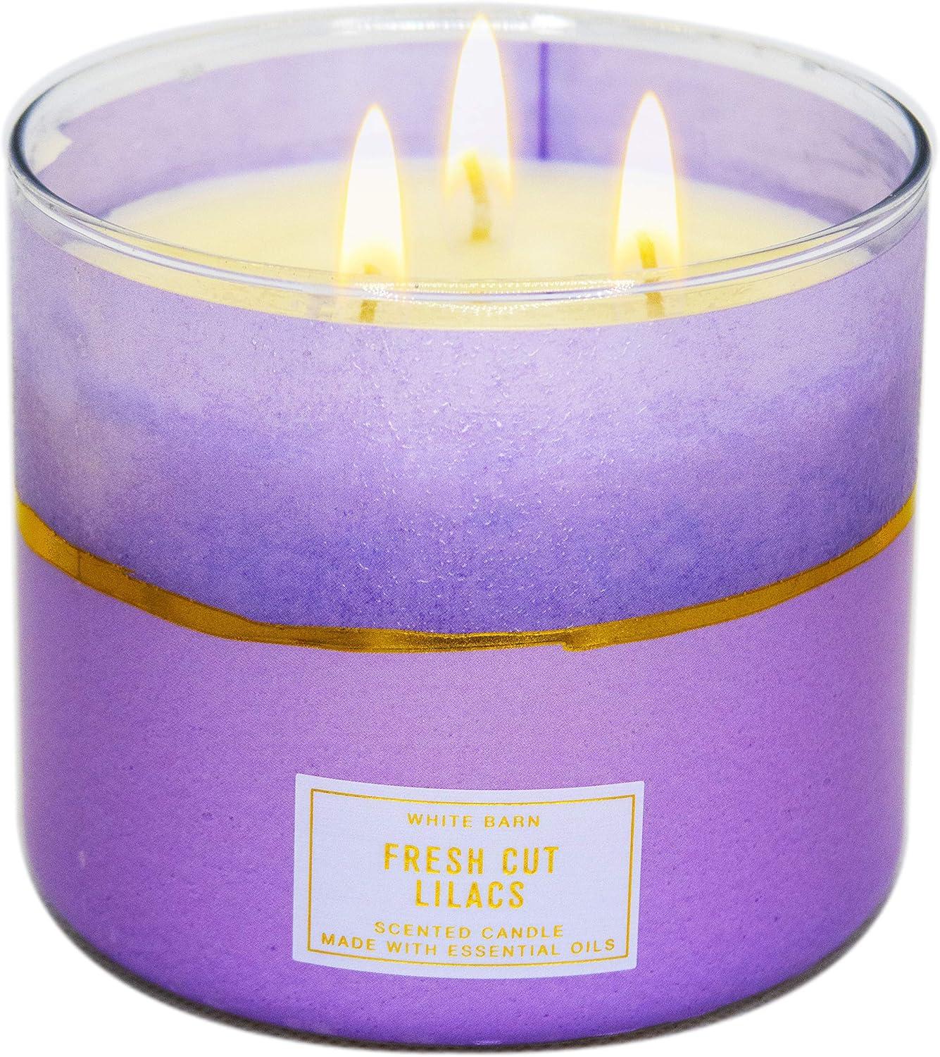 White and Purple Scented 3-Wick Candle with Essential Oils