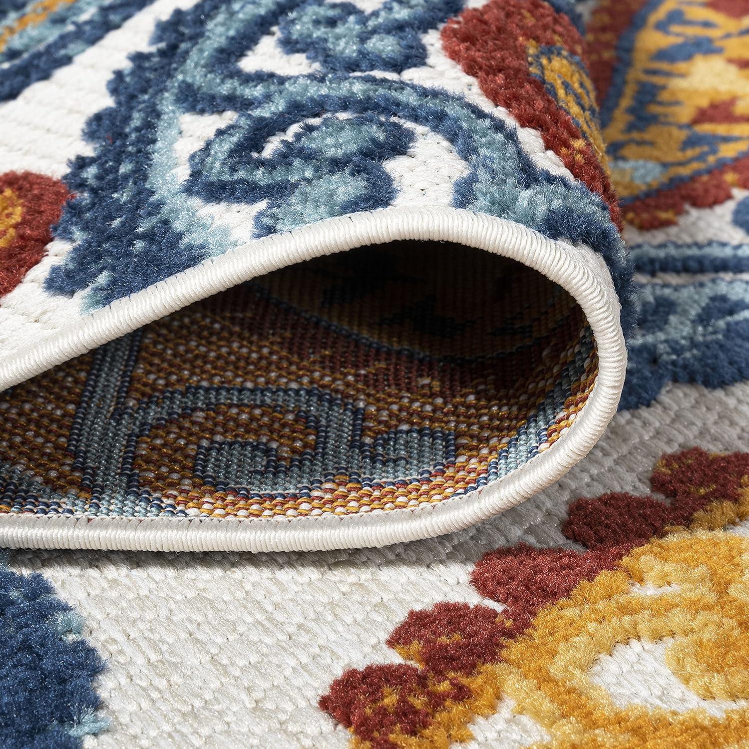 2'x8' Julien Paisley High-Low Indoor/Outdoor Area Rug, Orange/Blue - JONATHAN Y