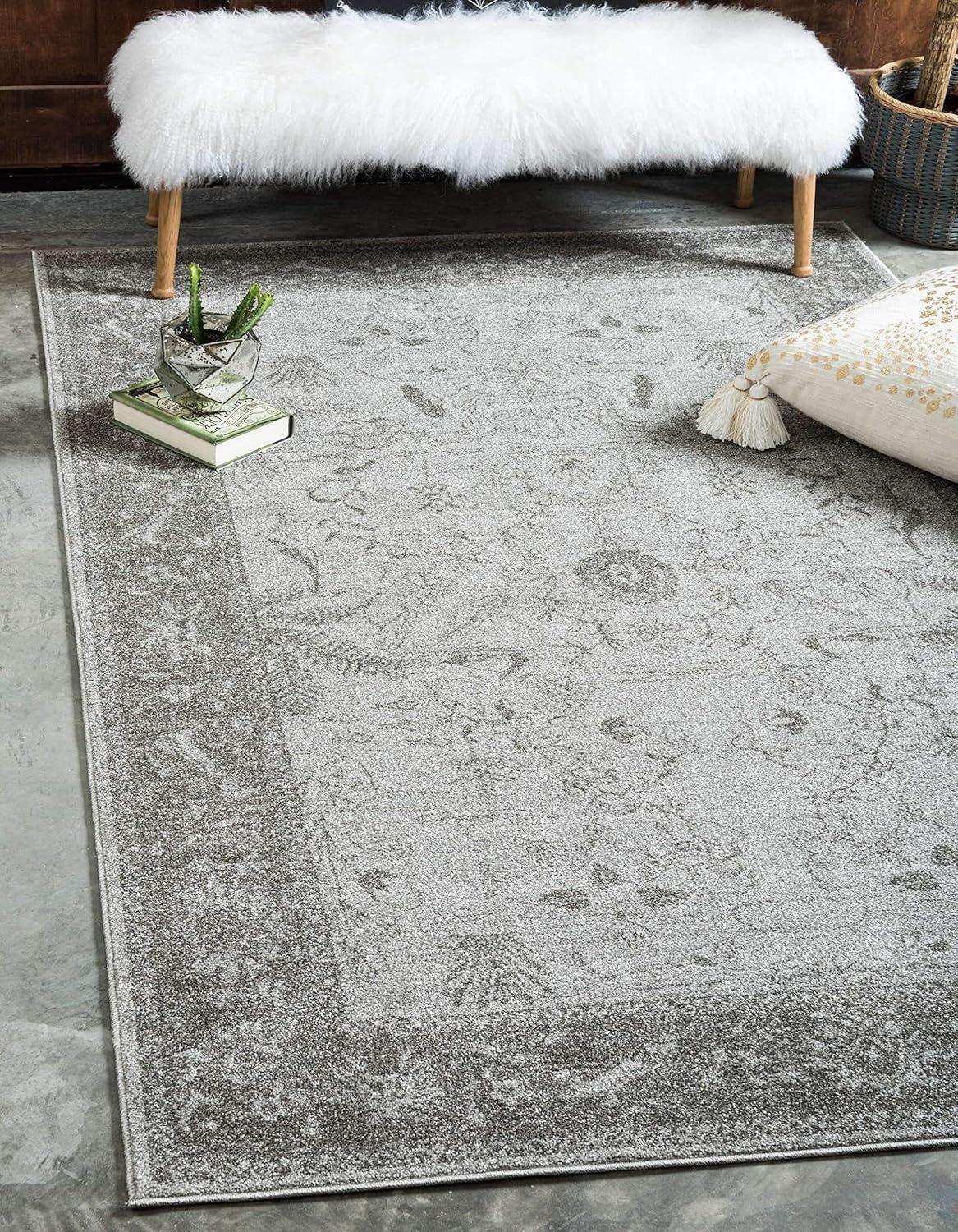 Unique Loom 7' 1 x 10' 0 Light Gray La Jolla Floral Area Rug