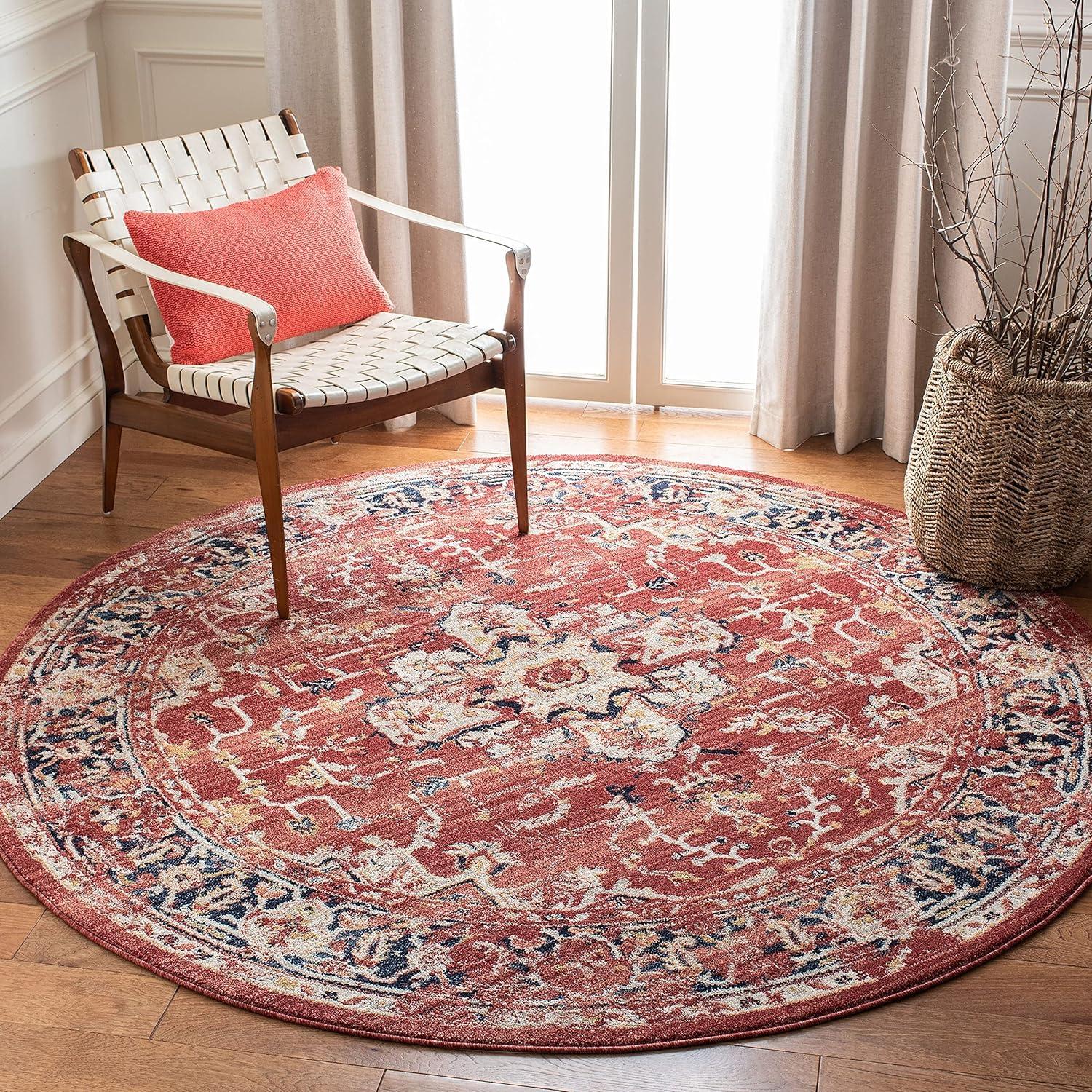 Charleston CHL411 Loomed Indoor Area Rug - Red/Ivory - 6'7"x6'7" Round - Safavieh