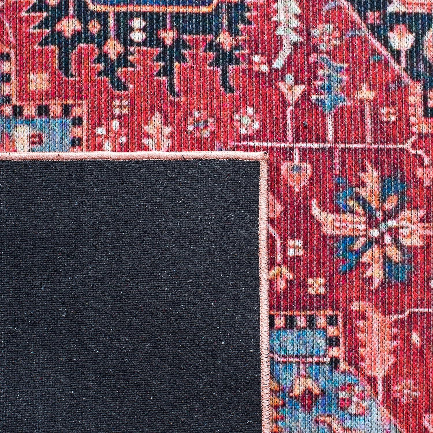 Abbeigh Oriental Cotton Red/Blue Area Rug