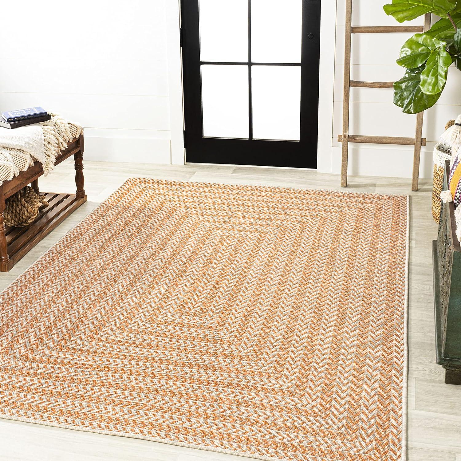 Chevron Modern Concentric Squares Indoor/Outdoor Area Rug - JONATHAN Y