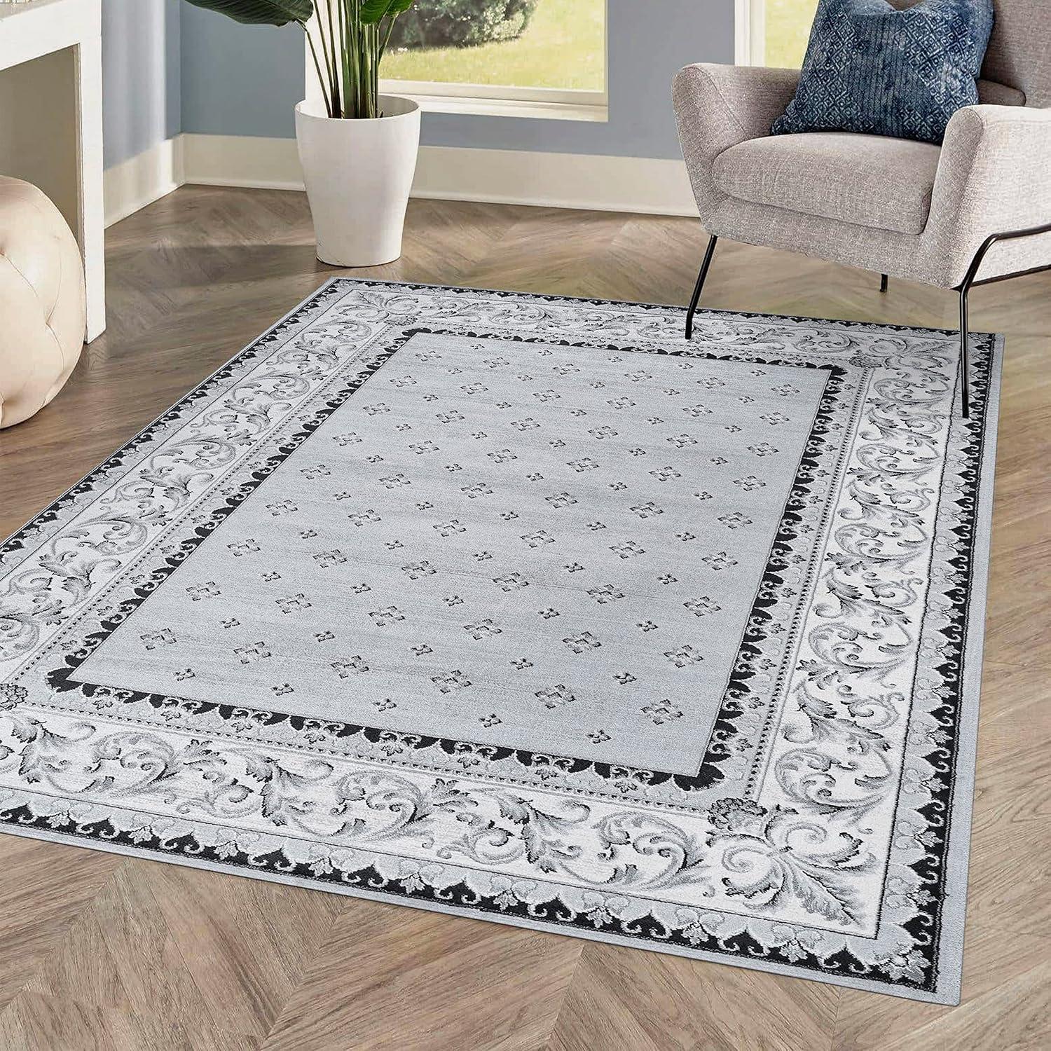 Light Gray and Cream Synthetic Reversible 4' x 6' Area Rug