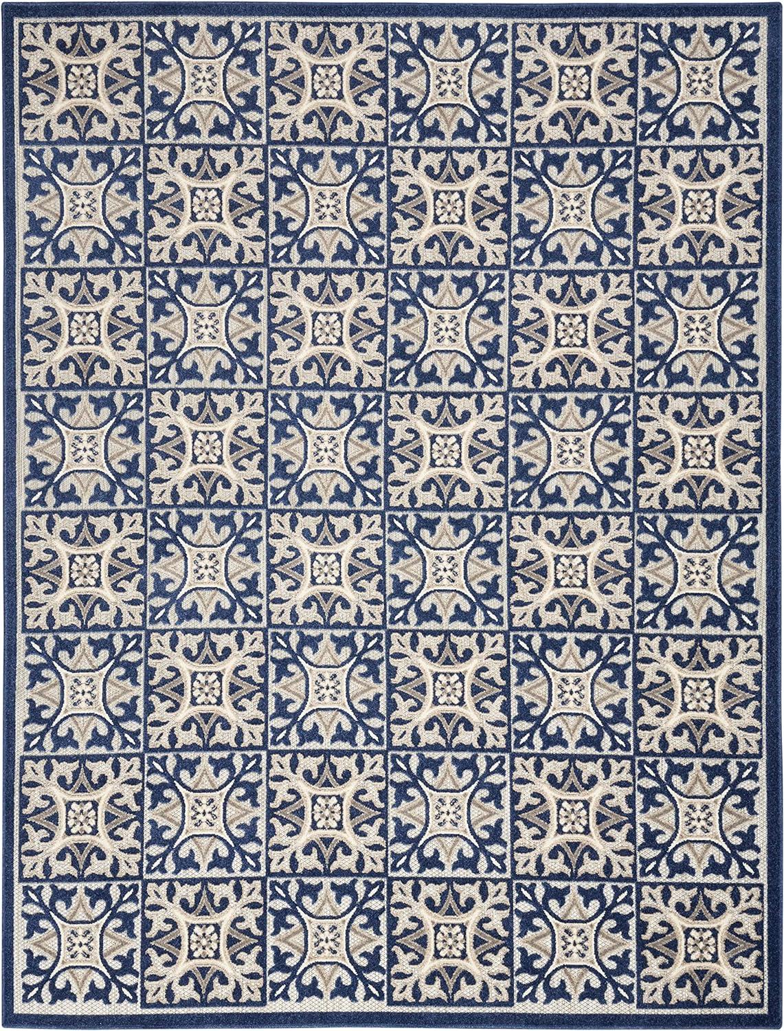 Blue Geometric 6' x 9' Stain-Resistant Outdoor Rug