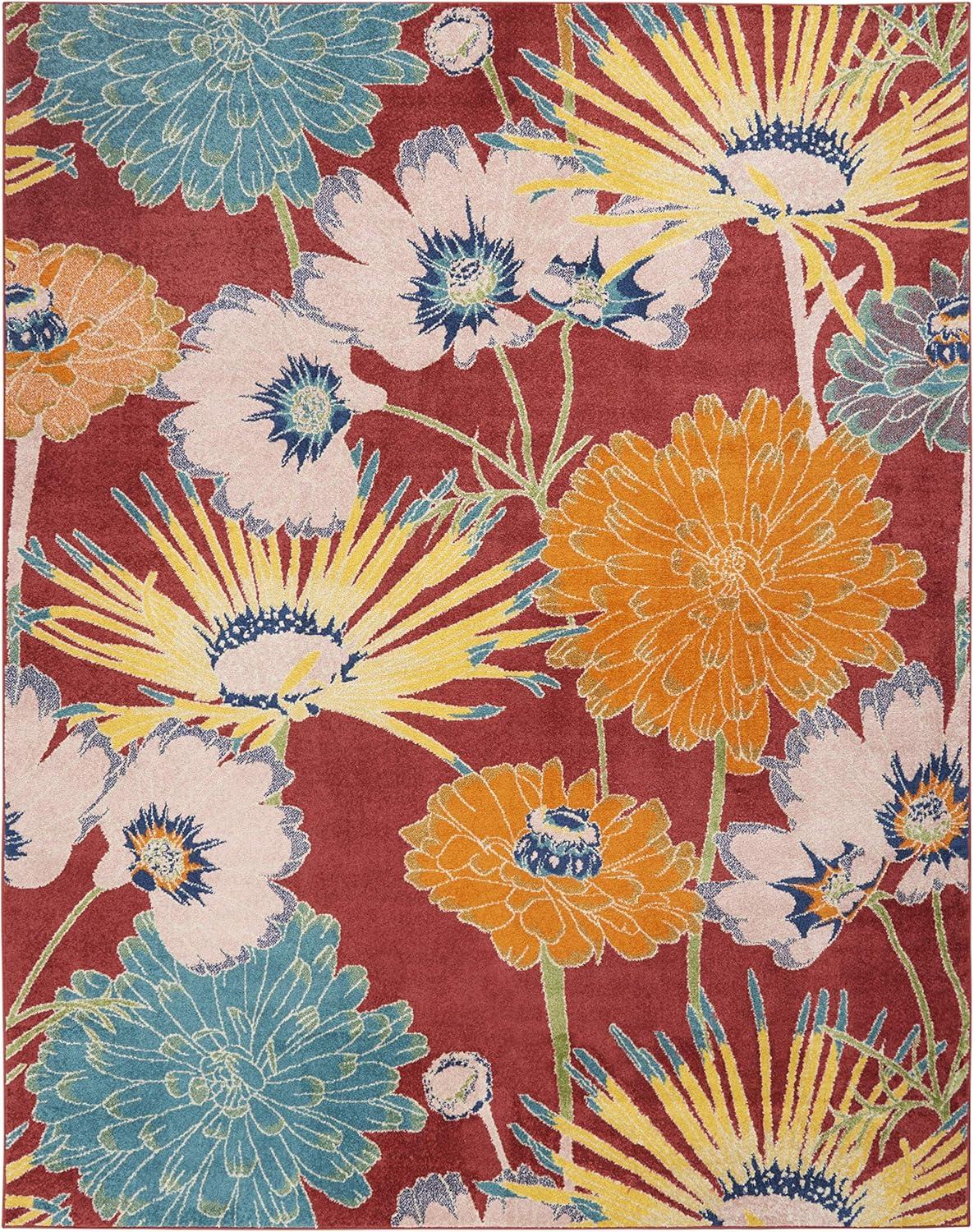 Botanical Bliss Red Multicolor Floral 8' x 10' Easy-Care Area Rug