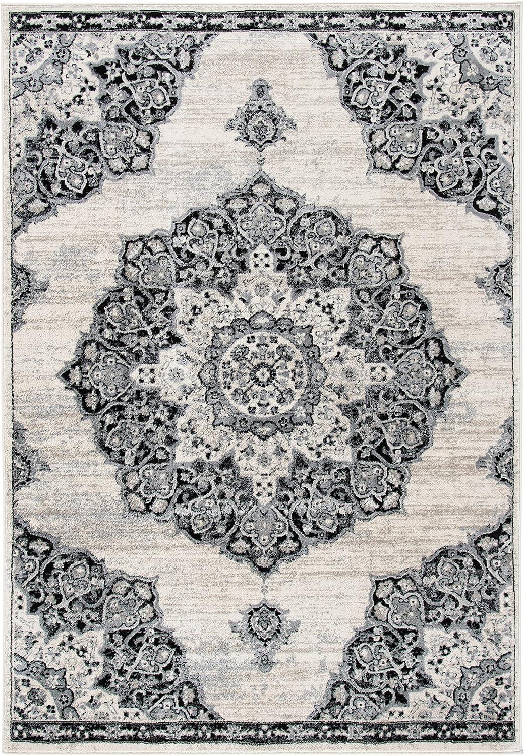 SAFAVIEH Brentwood Dimitri Floral Bordered Area Rug, 9' x 12', Ivory/Black