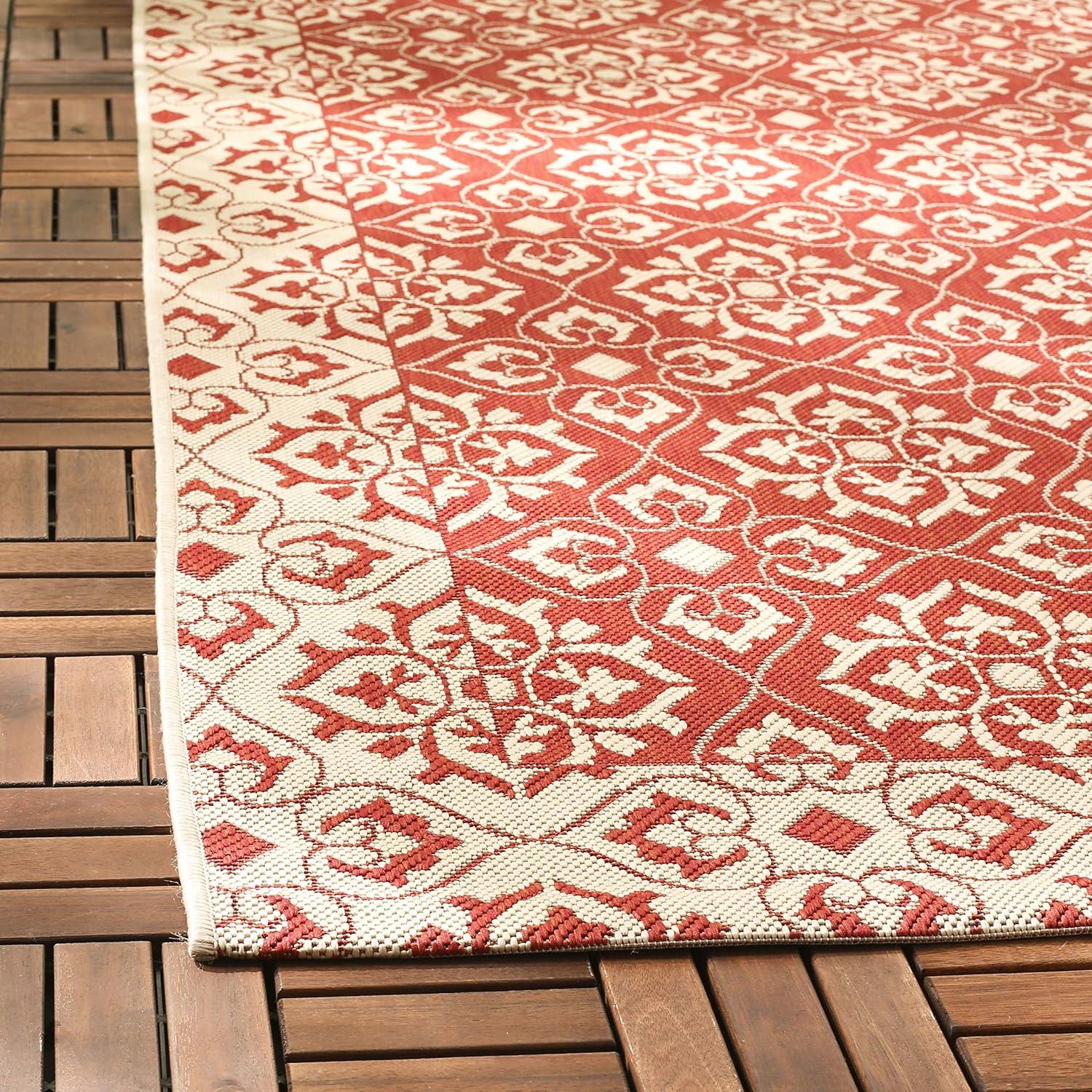 SAFAVIEH Courtyard Austin Geometric Indoor/Outdoor Area Rug, 4' x 5'7", Red/Cream