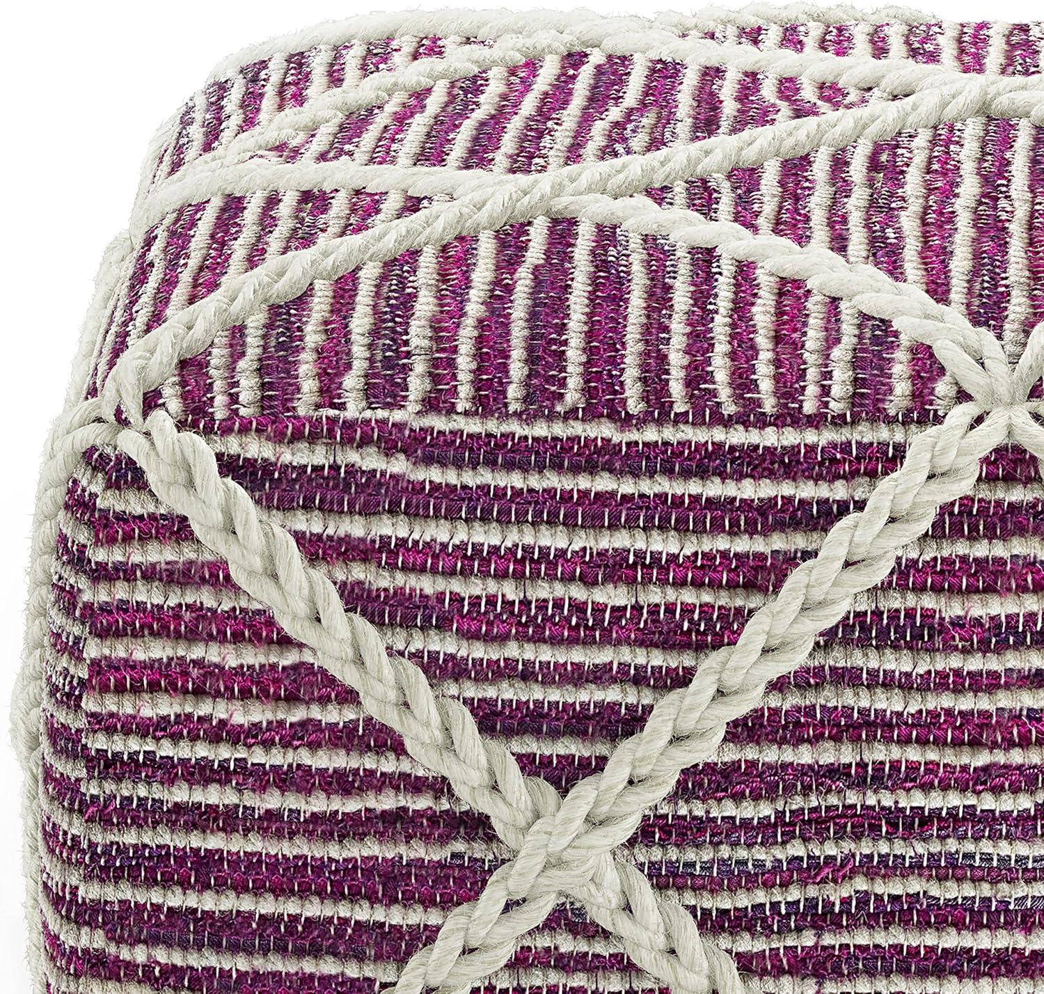 TJUNBOLIFE Cowan 20 Inch Contemporary Square Pouf in Magenta and Natural Handloom Woven  For the Living Room  Bedroom and  Room