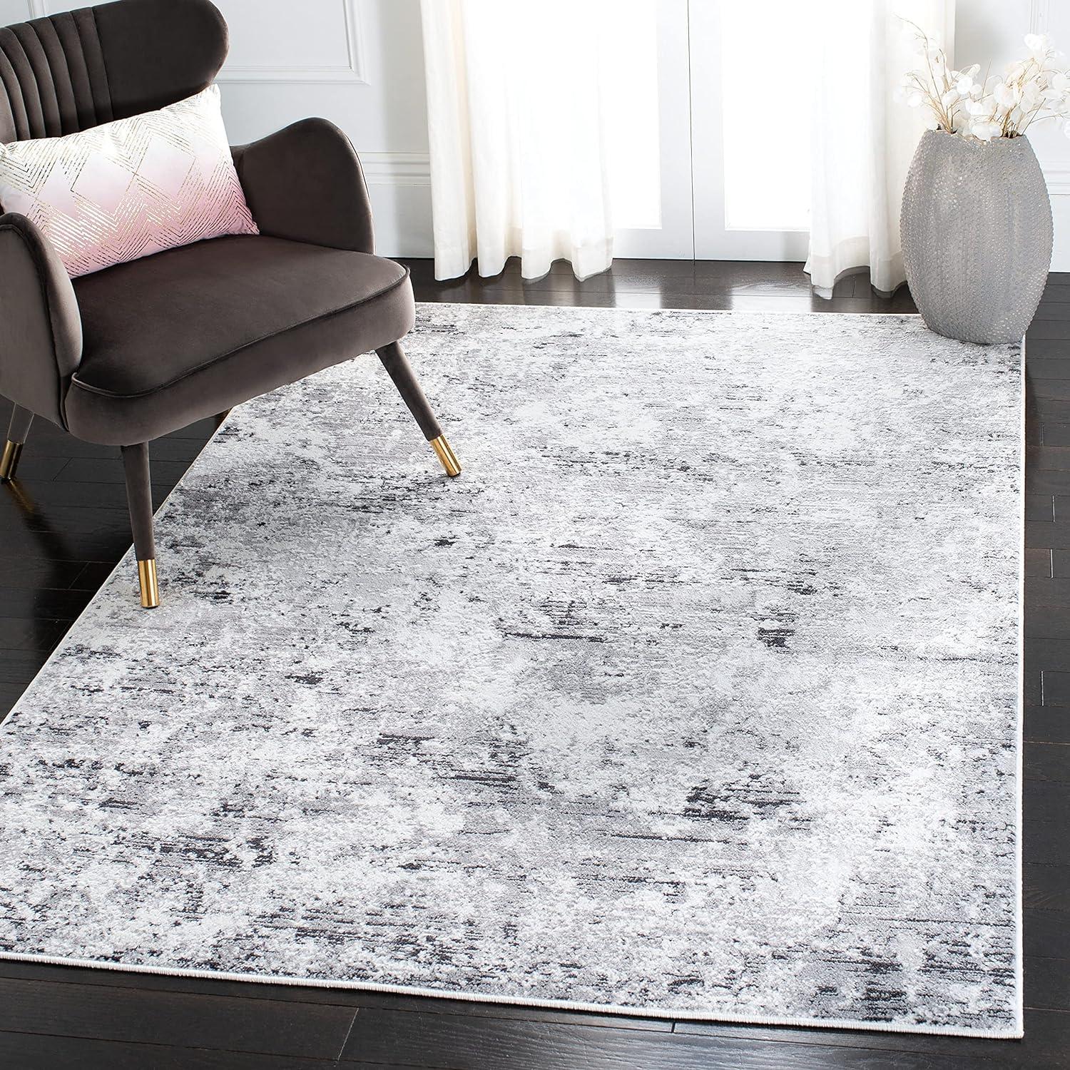 Amelia Abstract Grey & Ivory Round Synthetic Area Rug