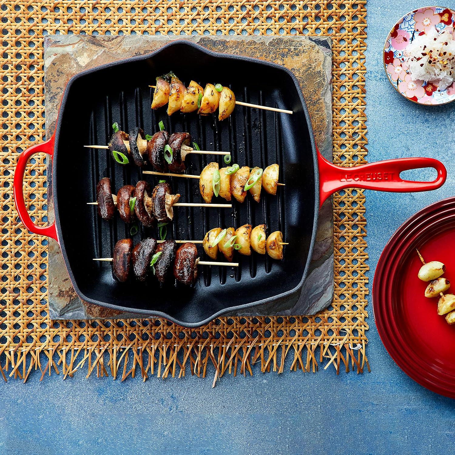 Cerise Red Enameled Cast Iron Square Skillet Grill