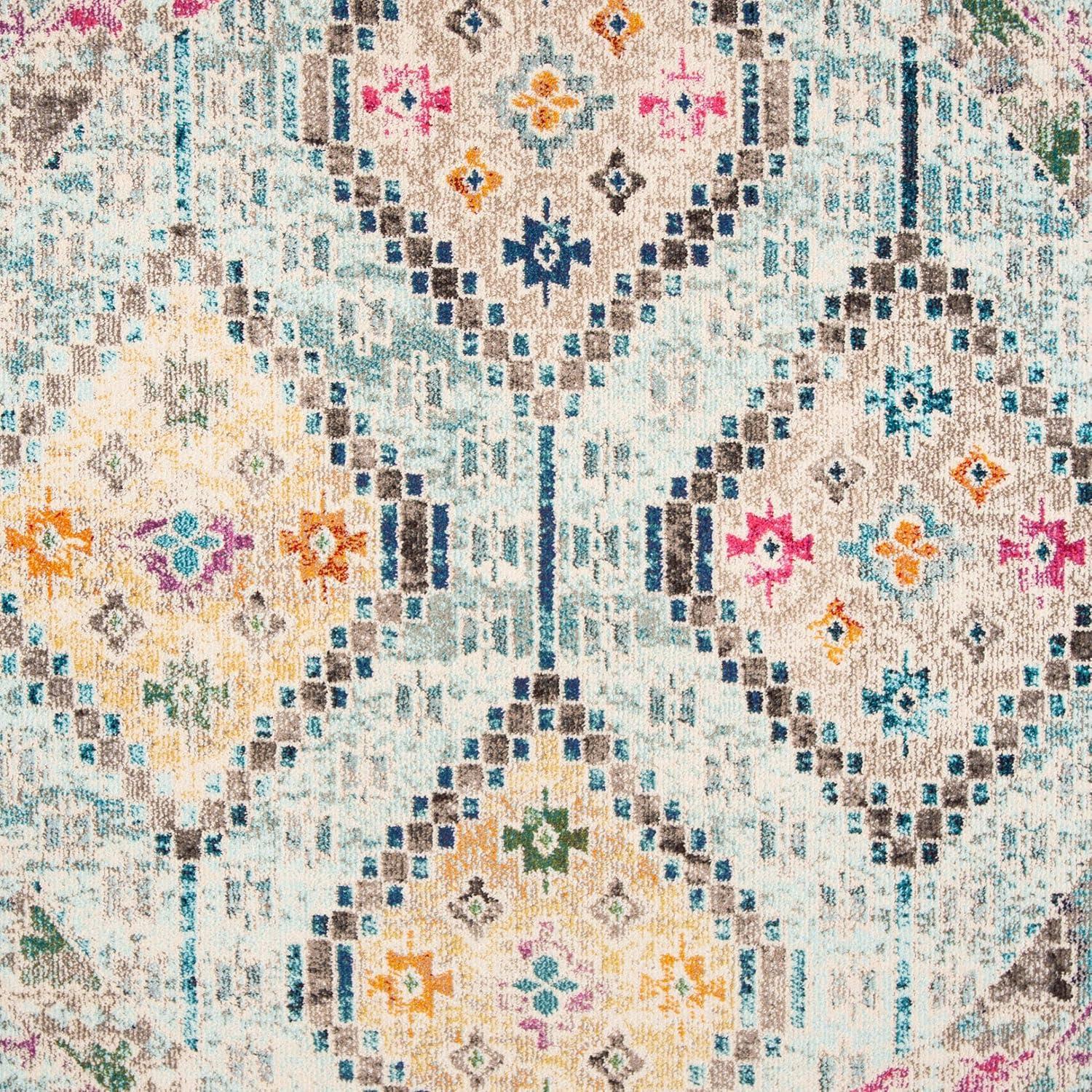 Madison MAD418 Power Loomed Indoor Area Rug - Blue/Yellow - 6'7" Round - Safavieh