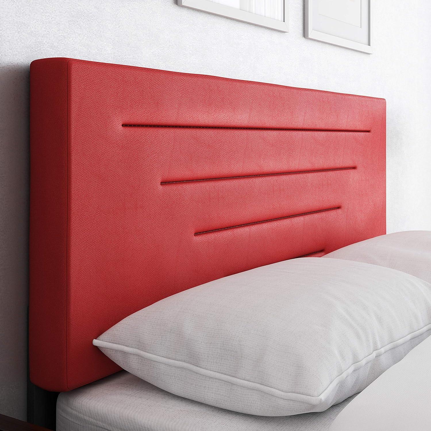 Luxembourg Red Faux Leather Queen Platform Bed with Upholstered Headboard