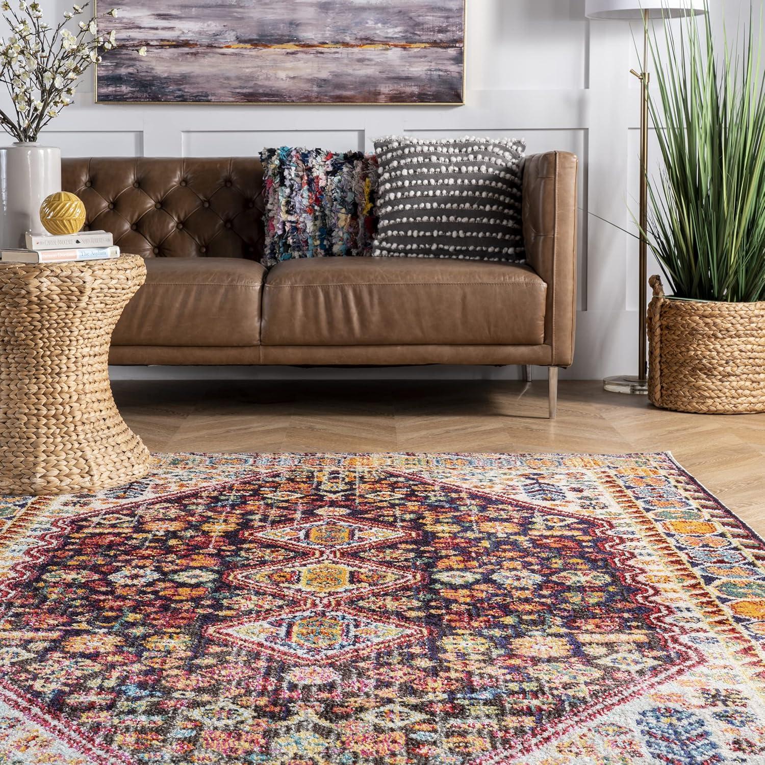 Erline Colorful Bohemian Black and Multicolor Runner Rug