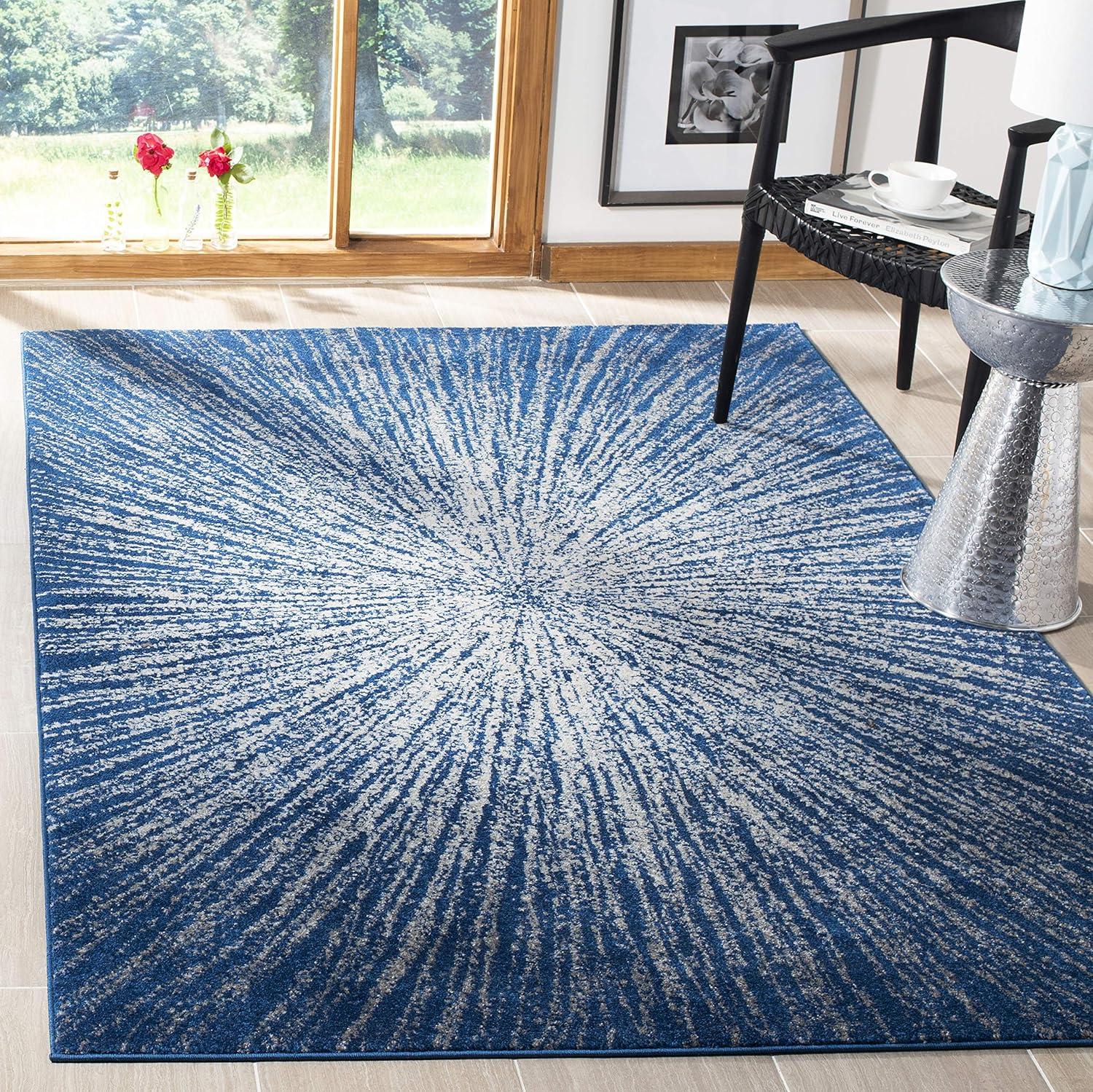 SAFAVIEH Evoke Vana Abstract Sunburst Area Rug, Navy/Ivory, 6'7" x 6'7" Square