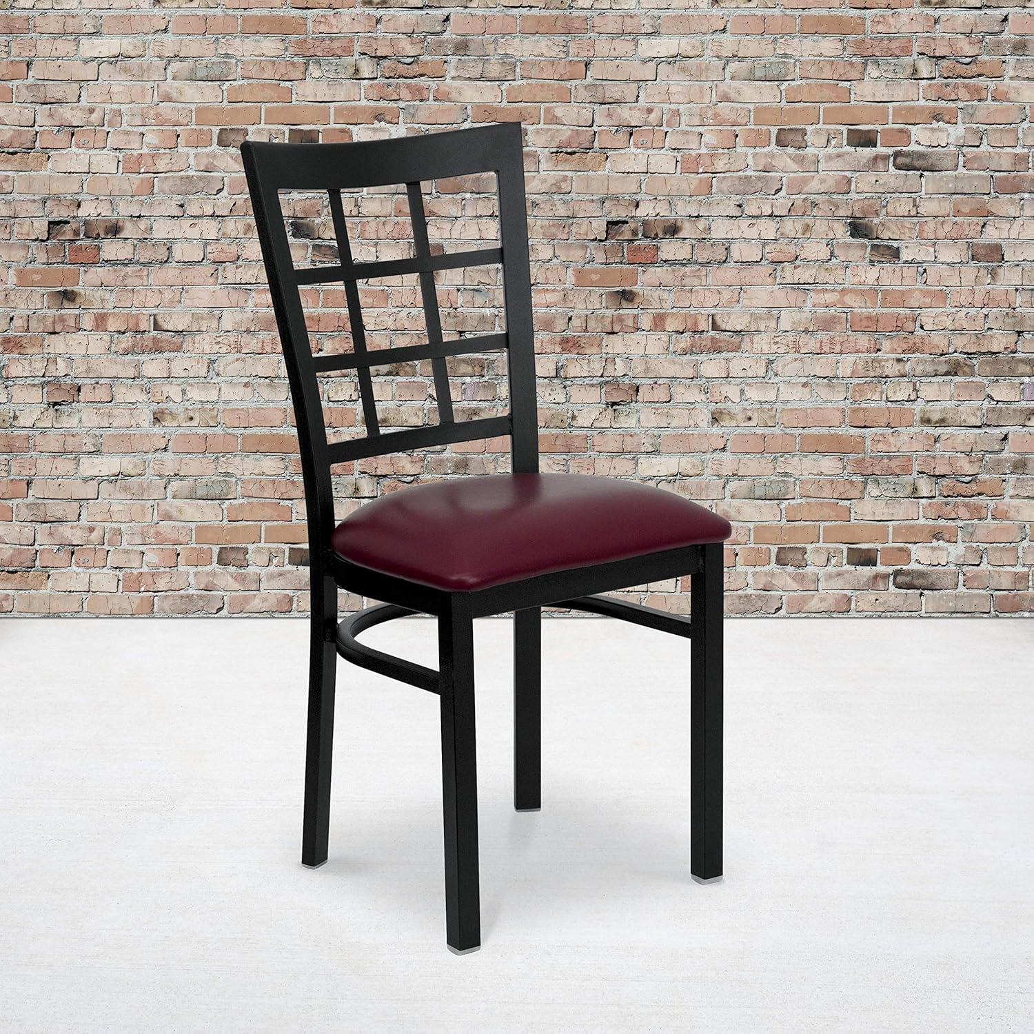 Hercules Series Black Window Back Chair with Burgundy Vinyl Seat