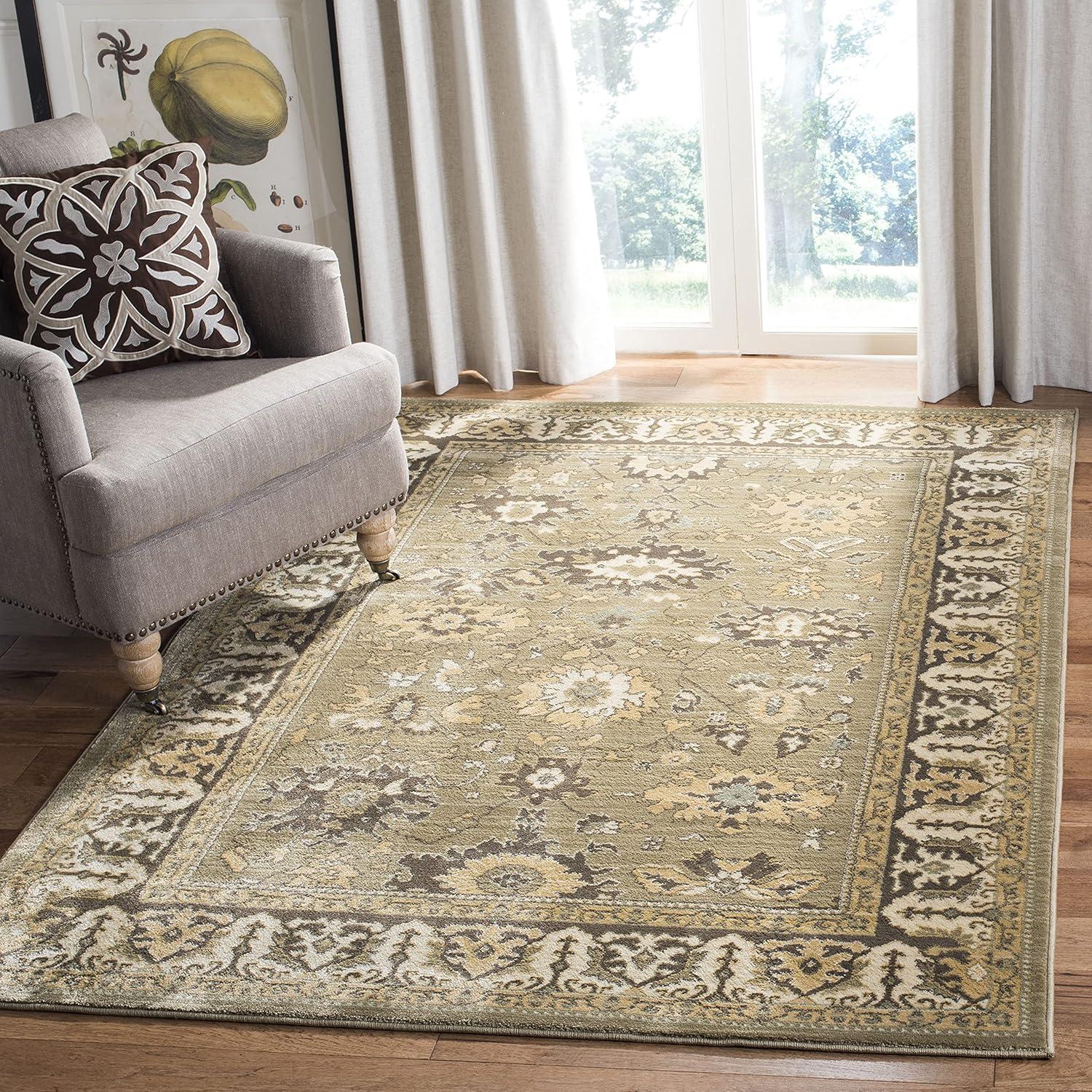 Elysian Fields Green & Brown Traditional Low-Pile Area Rug, 4' x 5'7"