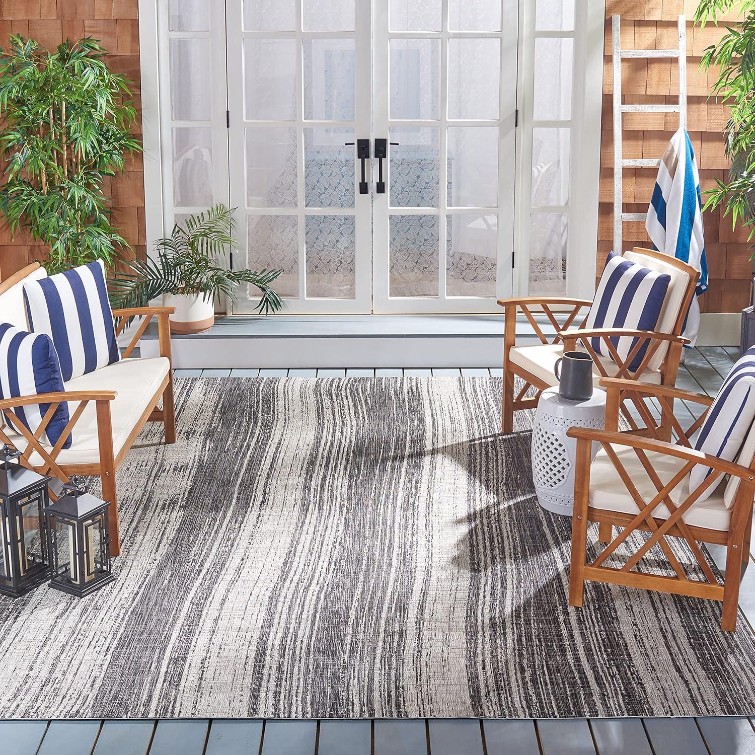 Courtyard CY8393 Power Loomed Indoor/Outdoor Area Rug - Black/Grey - 6'7"x6'7" - Safavieh.
