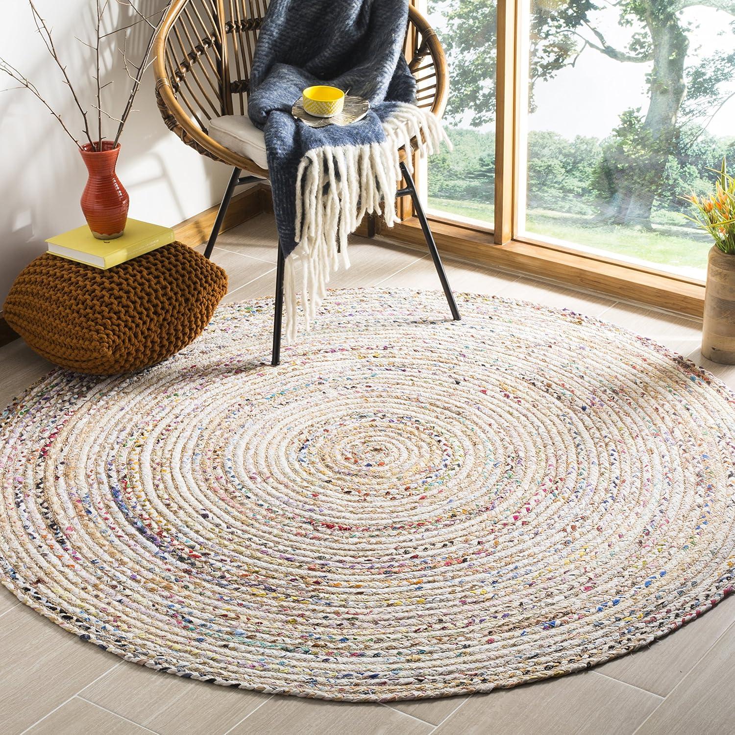 Cape Cod CAP202 Woven Indoor Area Rug - Beige/Multi - 4'x4' Round - Safavieh