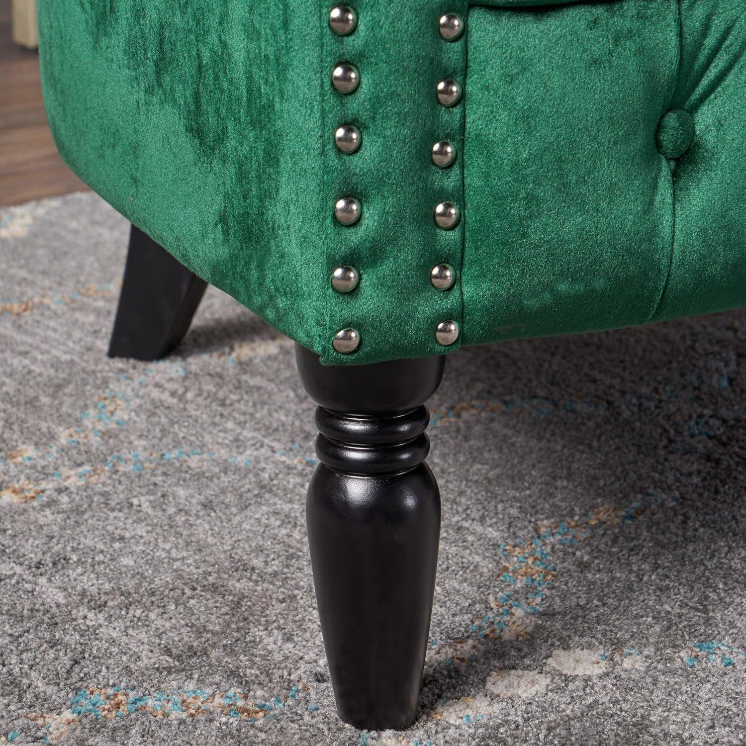 Emerald Velvet Chesterfield Loveseat with Nailhead Accents