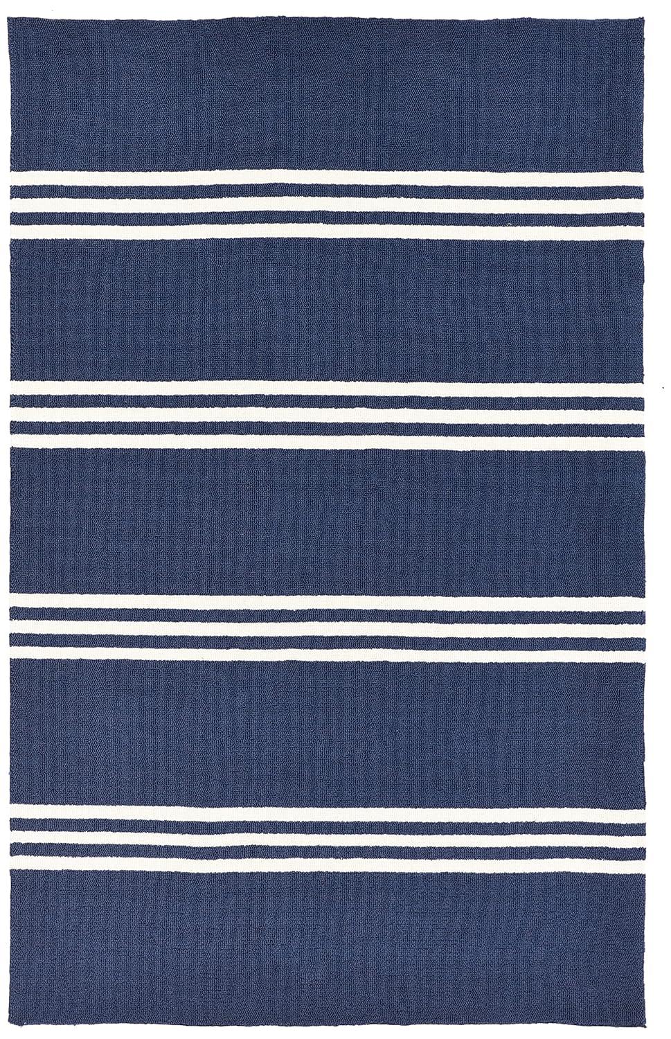 Momeni  Veranda Hand Hooked Contemporary Striped Indoor Outdoor Rug Maritime Blue 5' x 8' Latex Free Polypropylene Stripe, Solid 0.25 - 0.5 inch