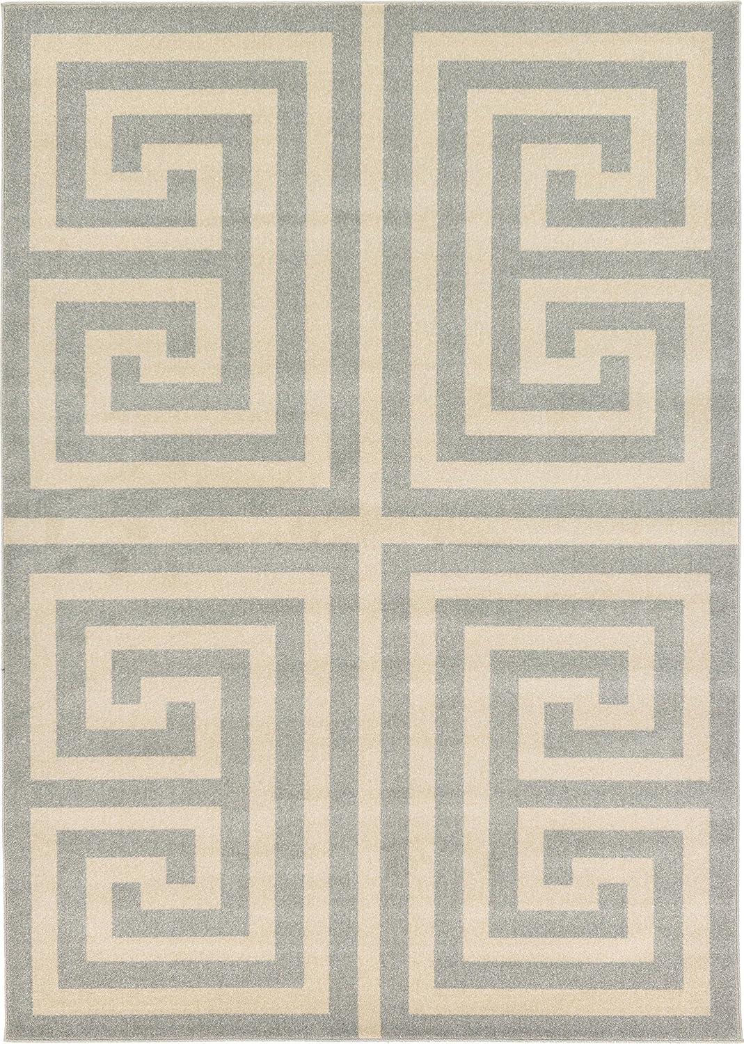 Hera Geometric Gray Synthetic 7'x10' Indoor Area Rug