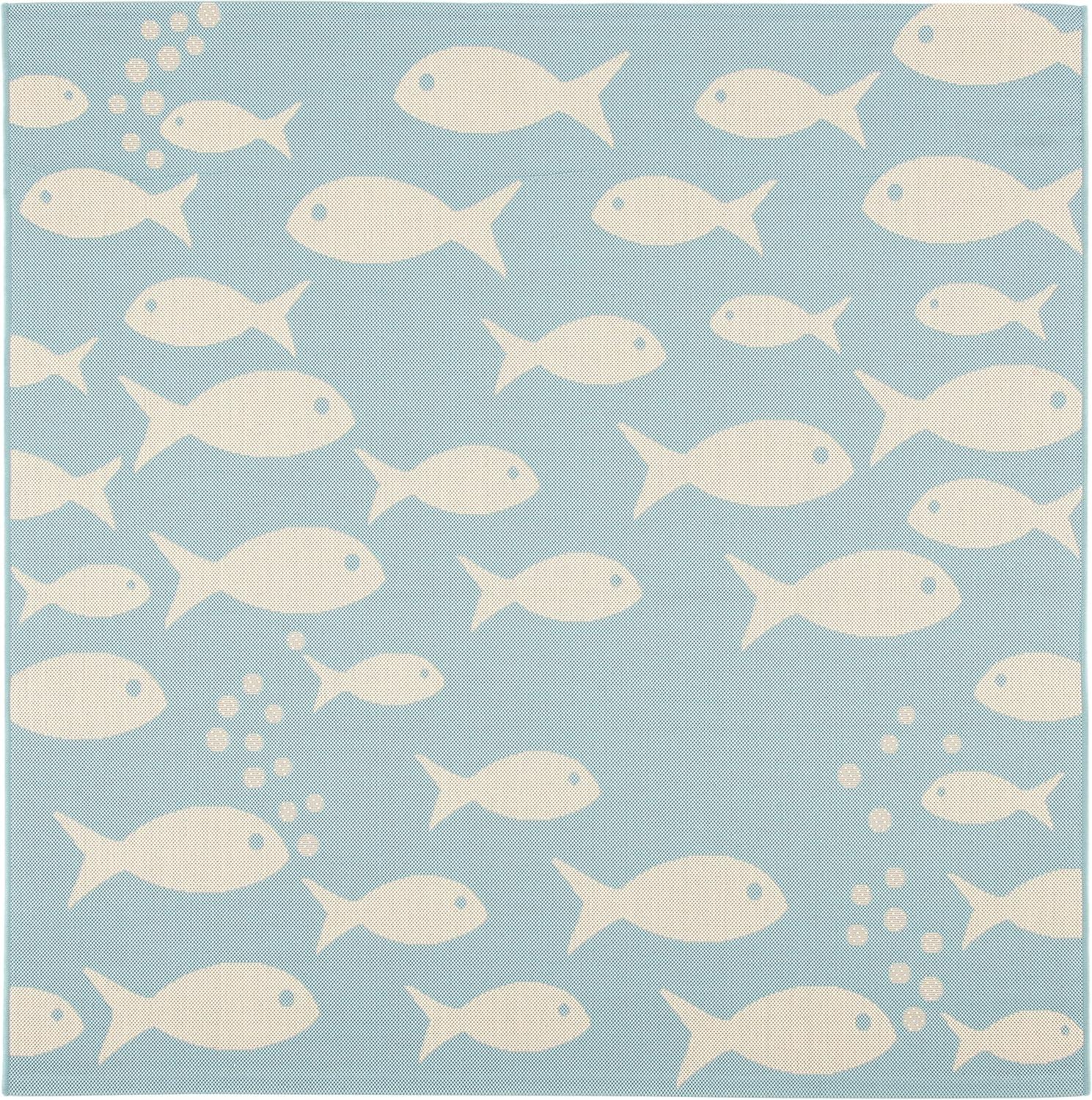 Courtyard CY6012 Power Loomed Indoor/Outdoor Area Rug - Aqua/Beige - 4'x4' - Safavieh.