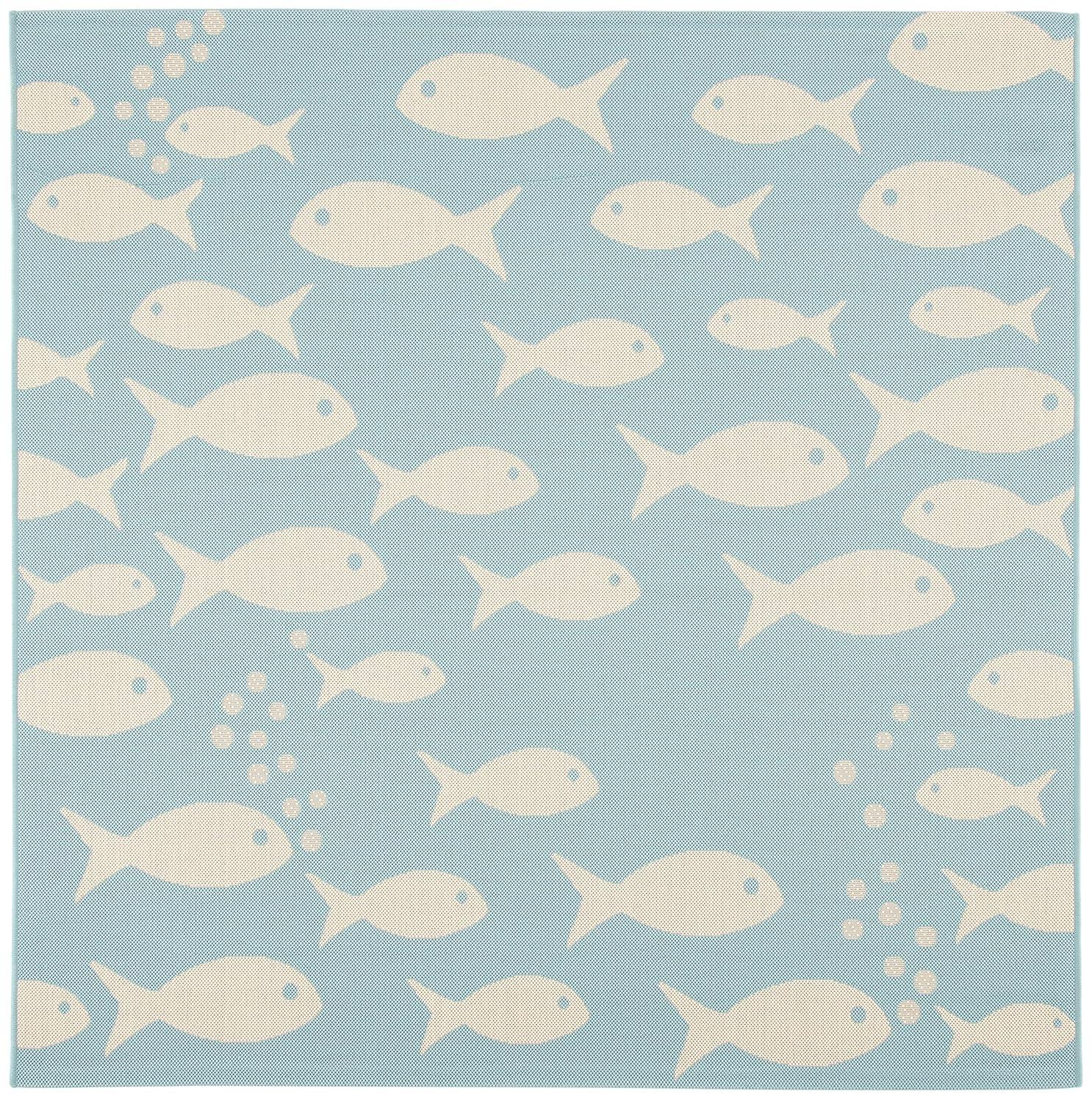 Courtyard CY6012 Power Loomed Indoor/Outdoor Area Rug - Aqua/Beige - 4'x4' - Safavieh.